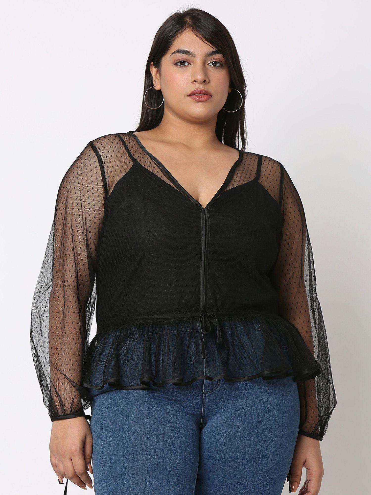 curves by mish black net detail and tie-up style top