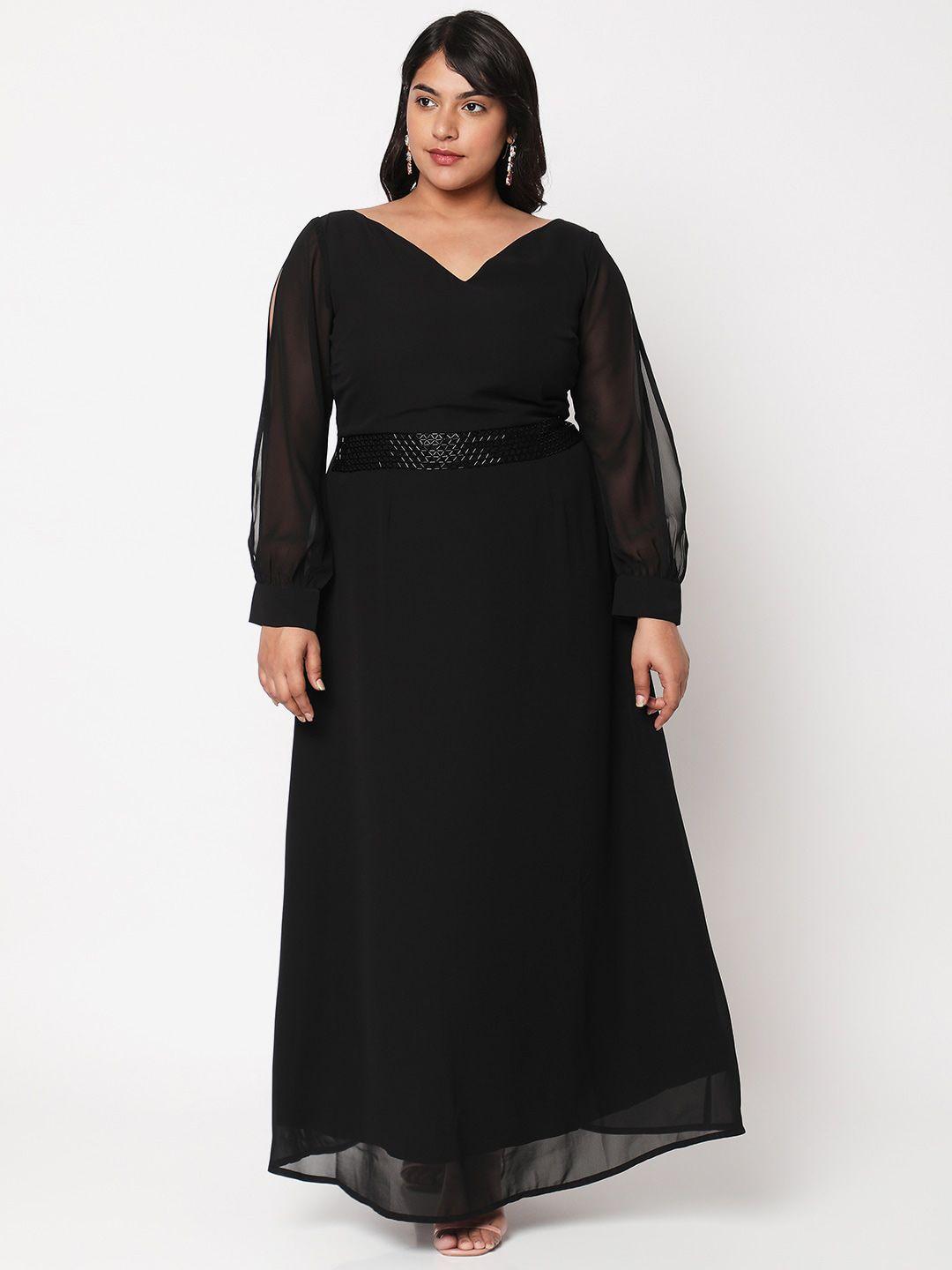 curves by mish black plus size georgette maxi dress