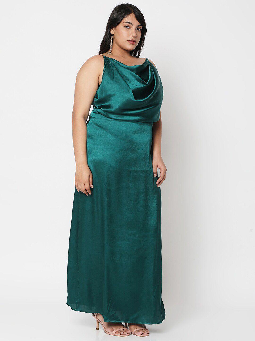 curves by mish green  plus size cowl neck maxi dress