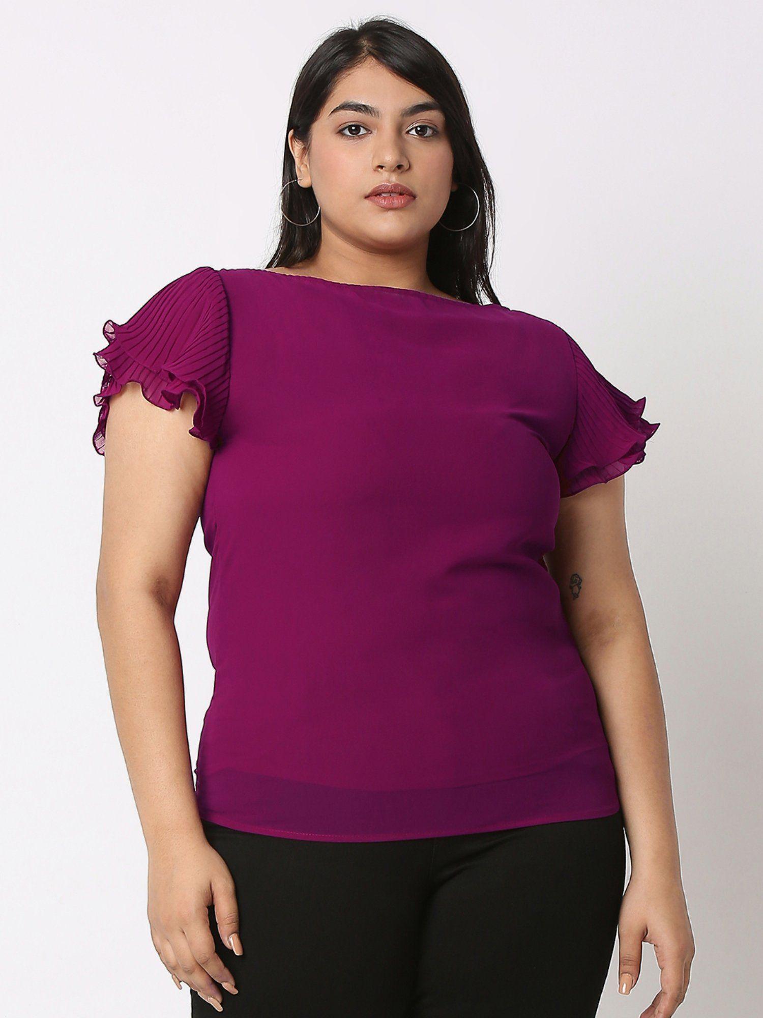 curves by mish magenta solid pleated layer flared op