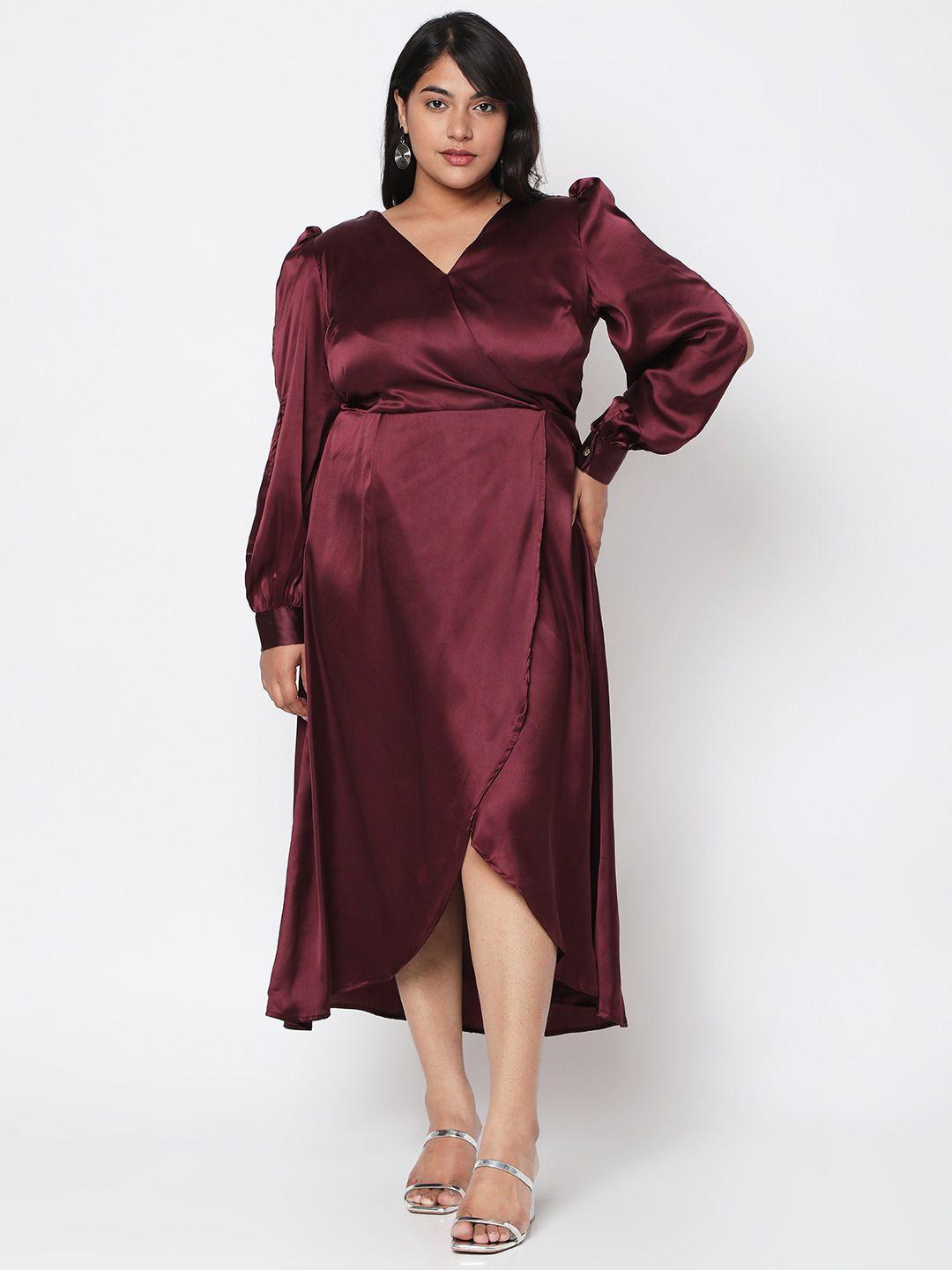 curves by mish maroon  plus size midi dress