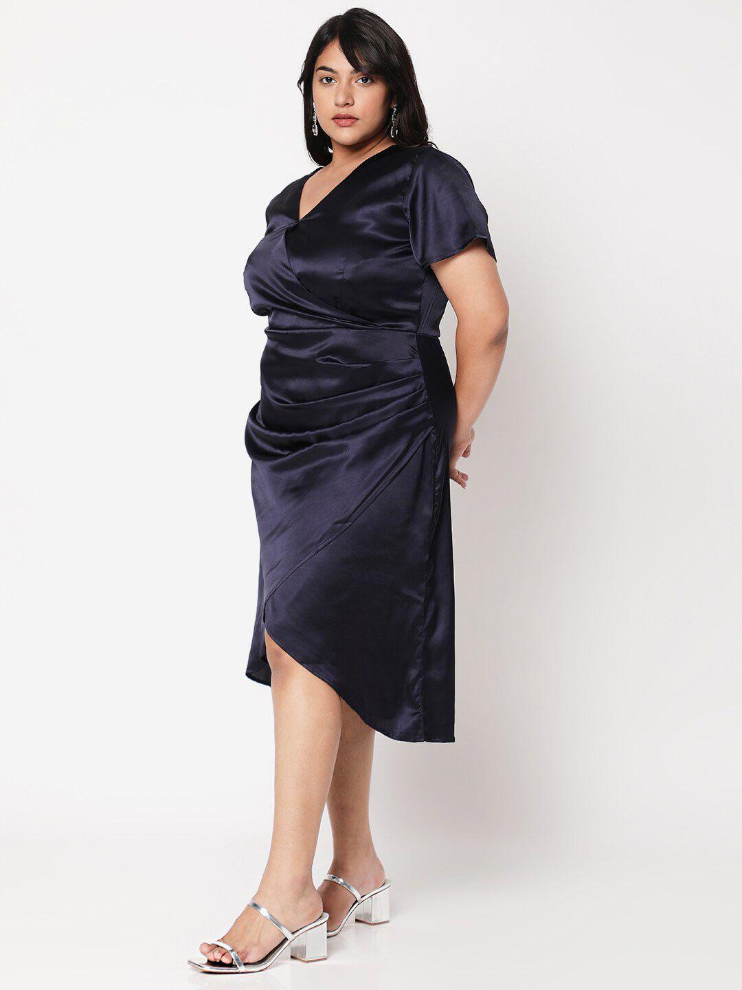 curves by mish navy blue plus size wrap dress