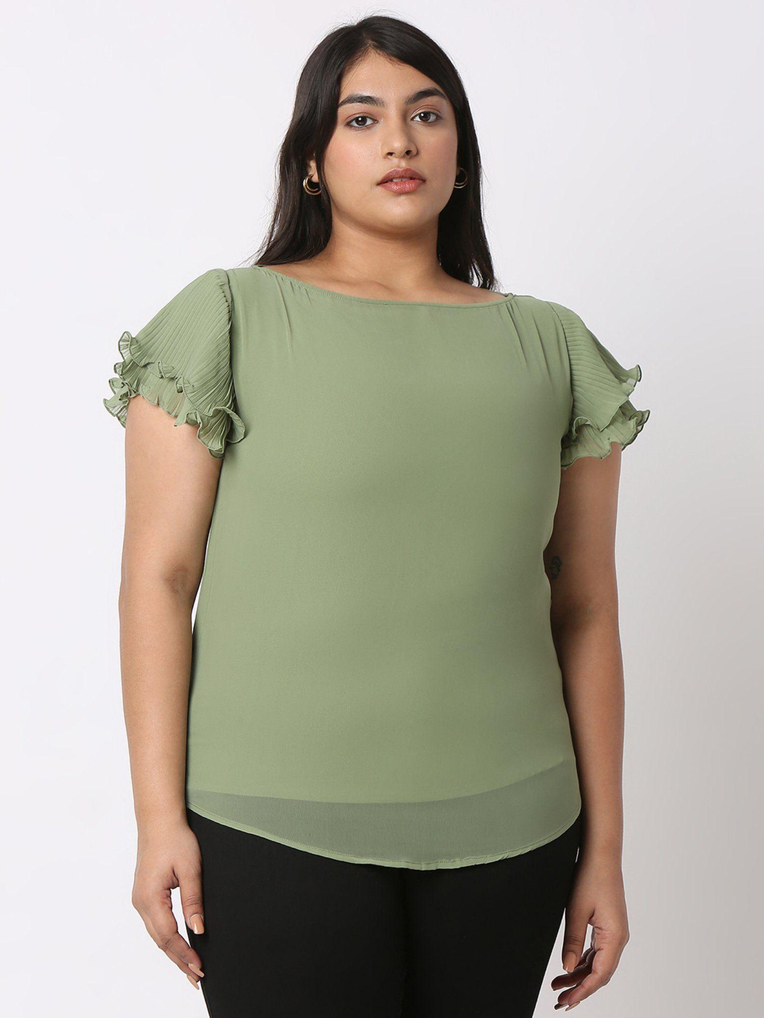 curves by mish olive solid pleated layer flared top