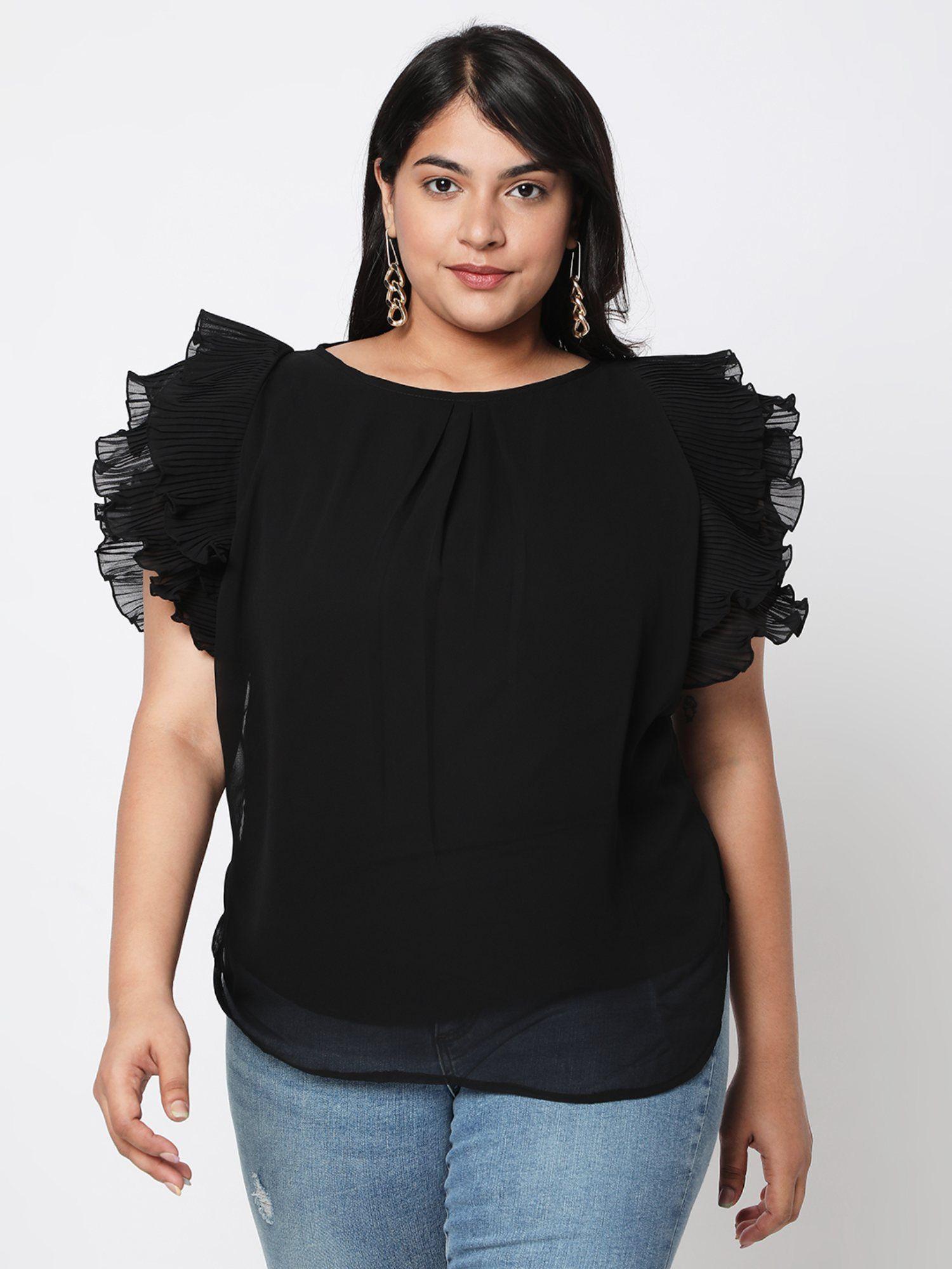 curves by mish pleated frill detail top