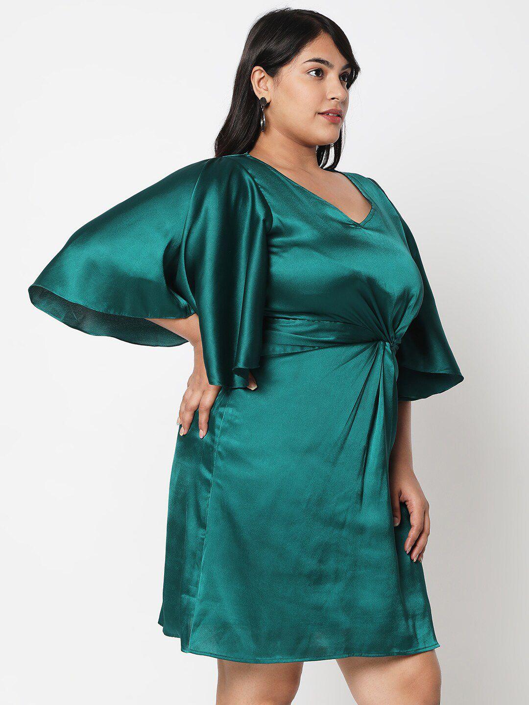 curves by mish plus size green satin fit & flare dress