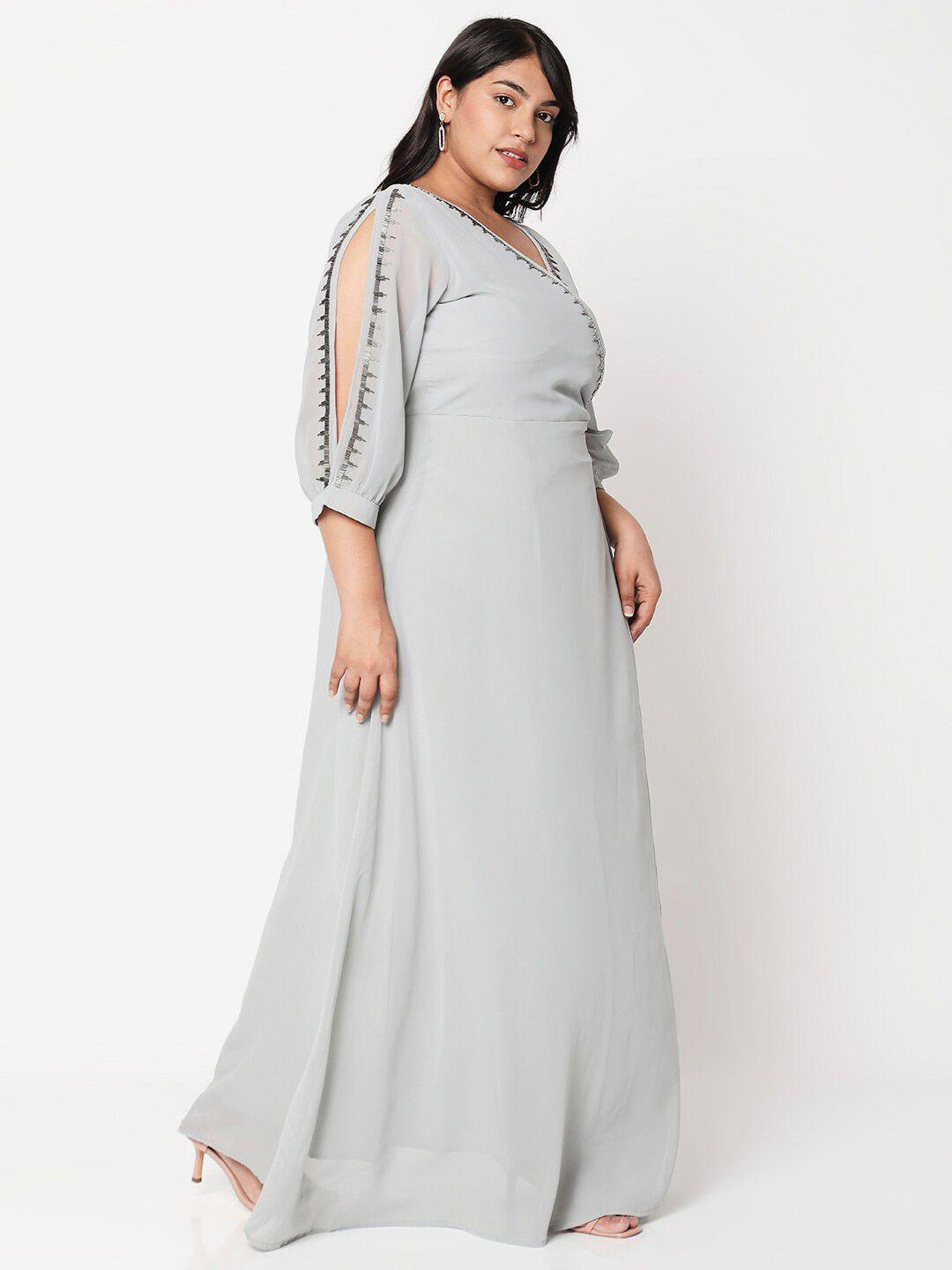 curves by mish plus size grey embellished maxi wrap dress