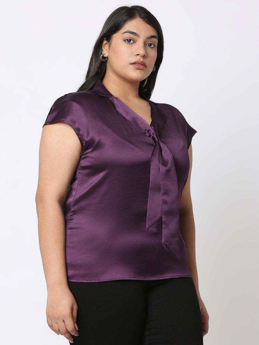curves by mish plus size tie-up neck satin top
