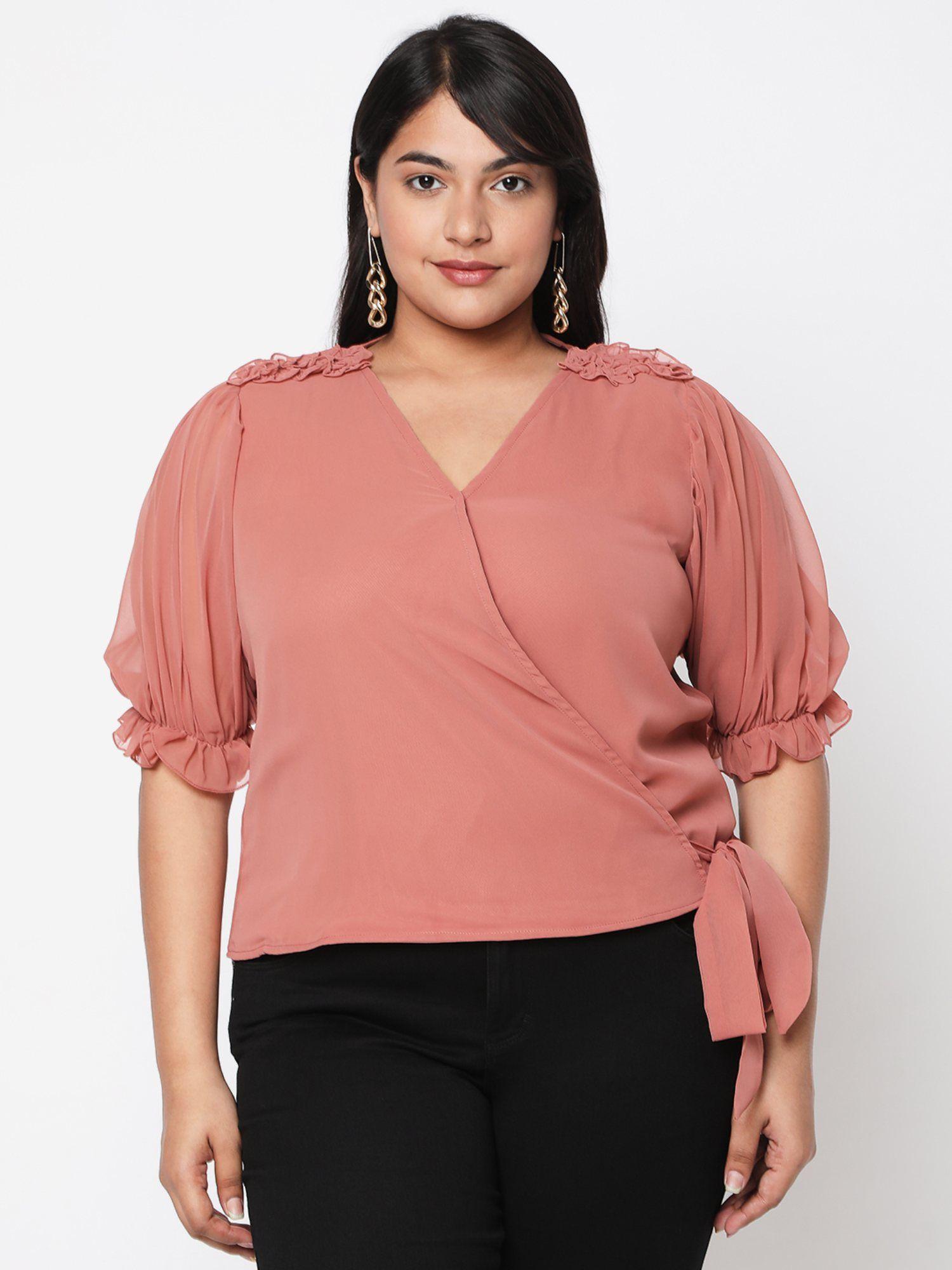 curves by mish ruffle wrap style top