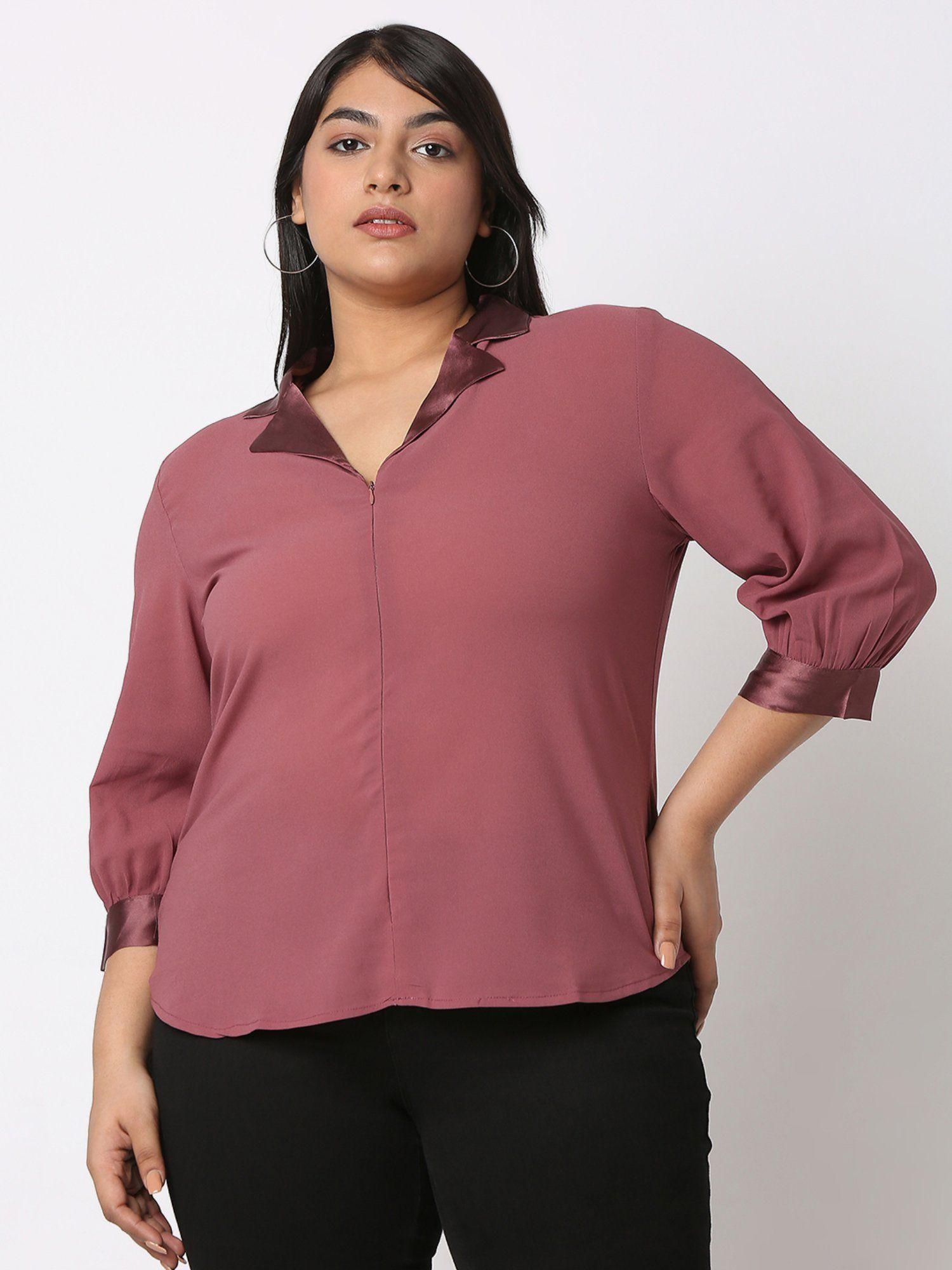 curves by mish satin mauve solid shirt style top