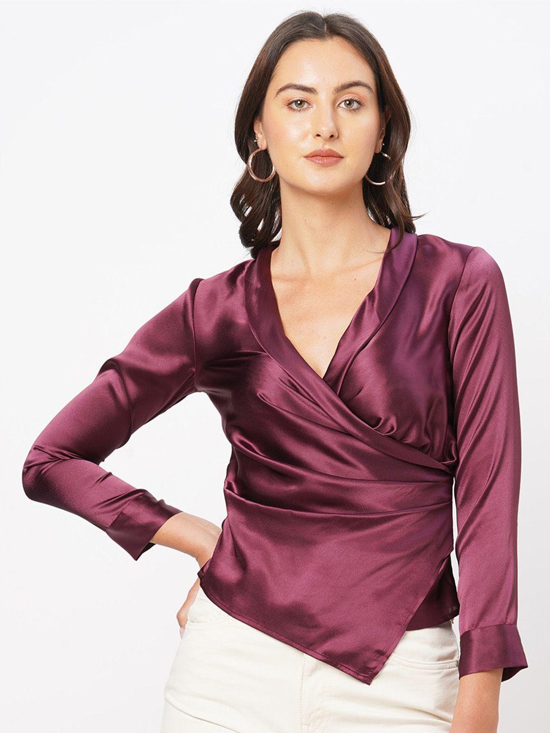 curves by mish satin v-neck wrap top