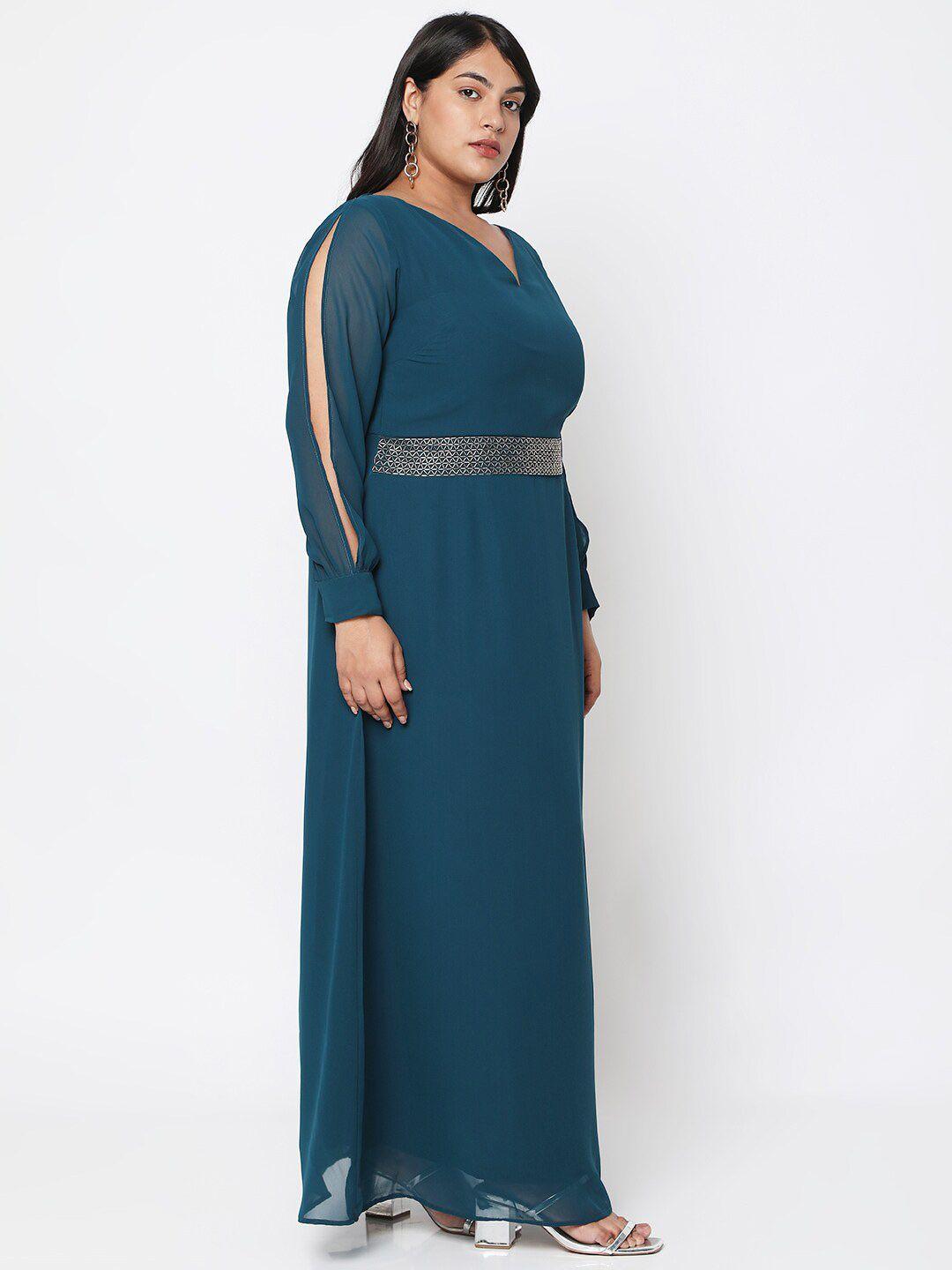 curves by mish teal plus size georgette maxi dress