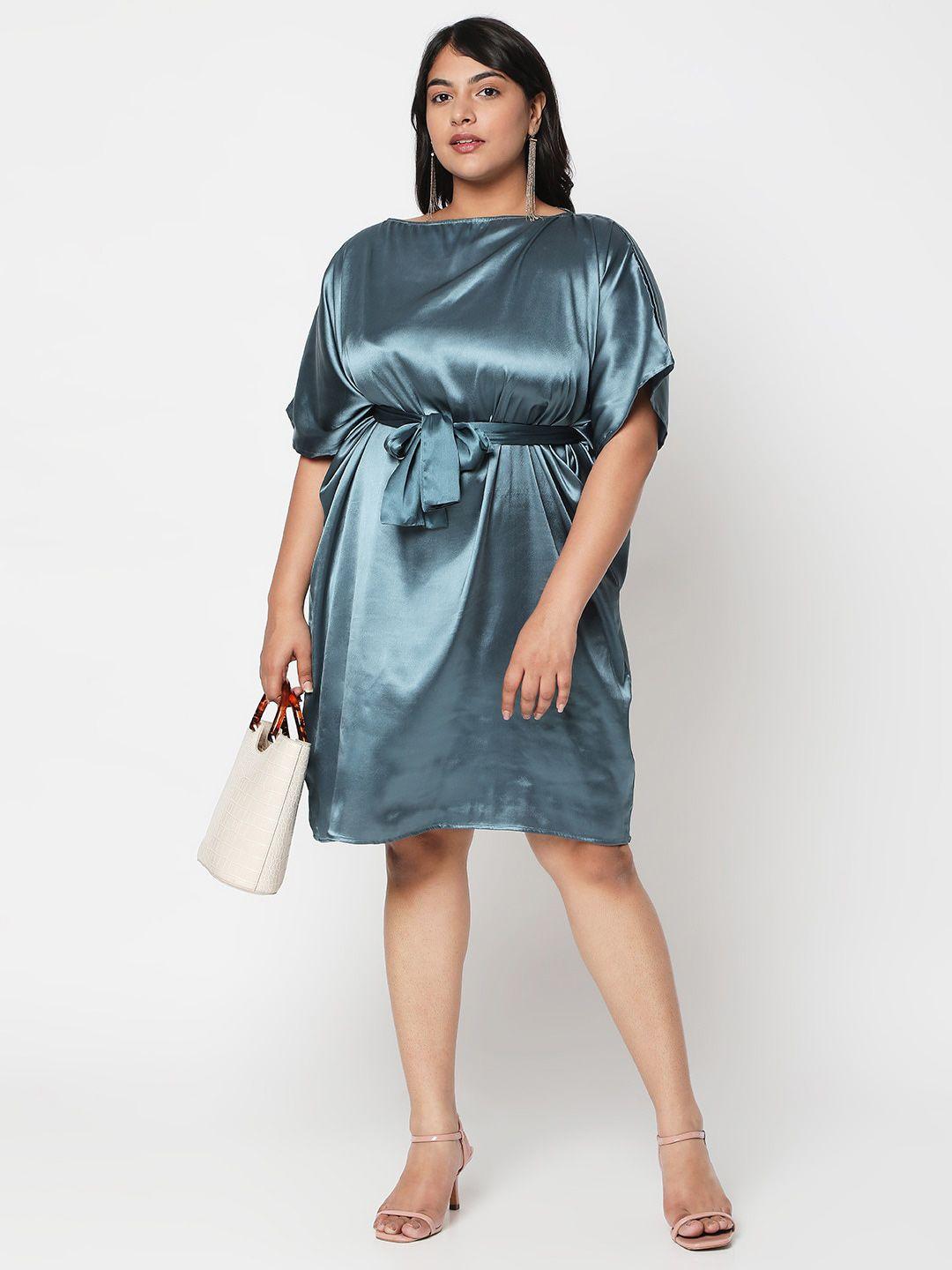 curves by mish turquoise blue plus size blouson dress