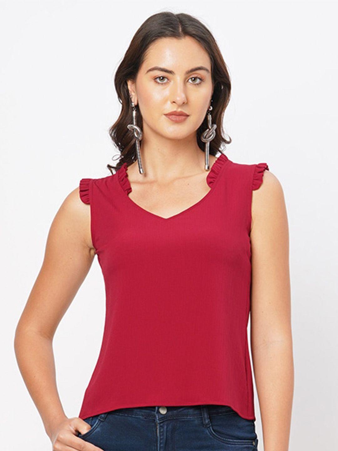 curves by mish v-neck ruffles georgette top