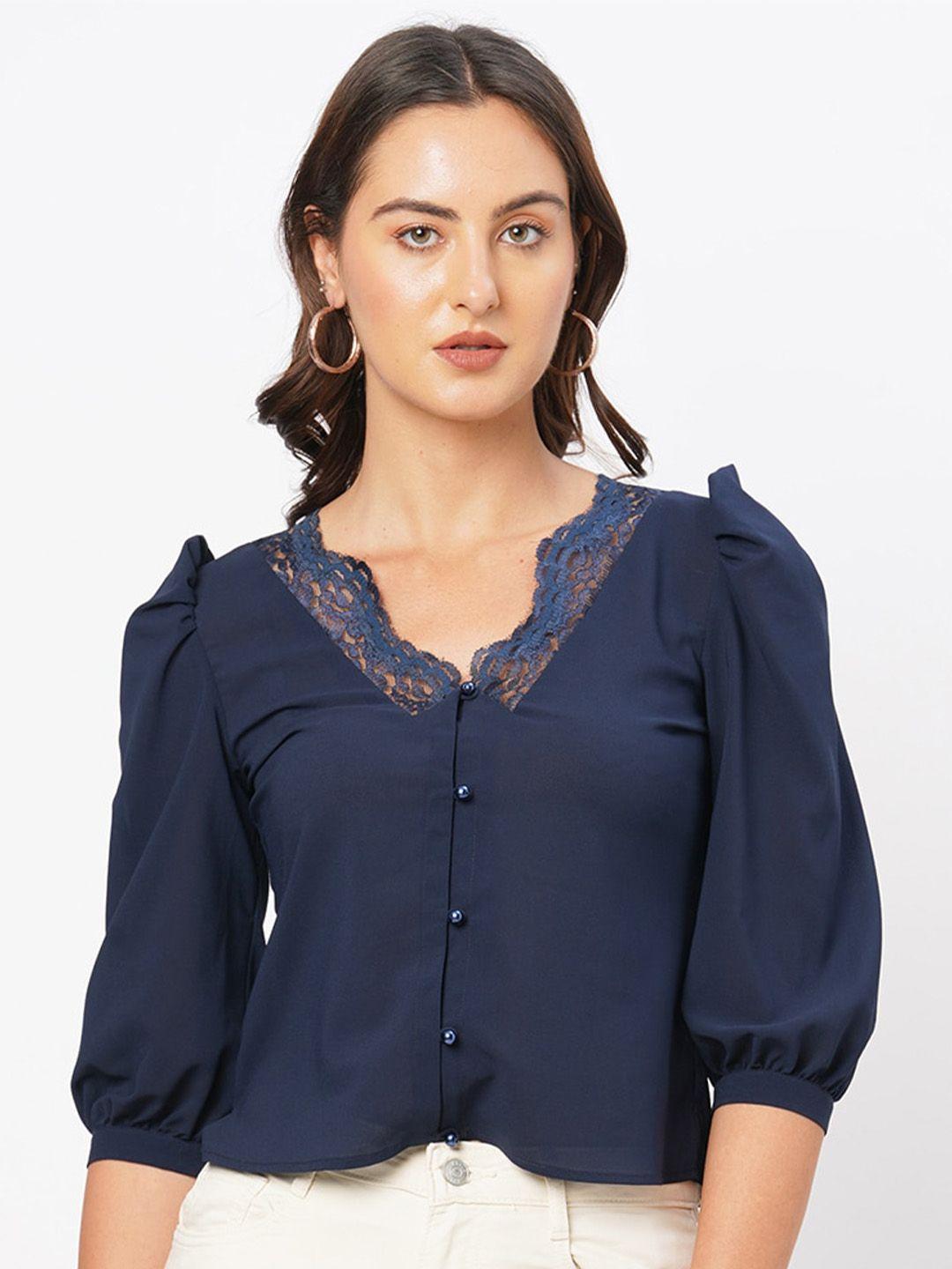 curves by mish v-neck shirt style puff sleeves top