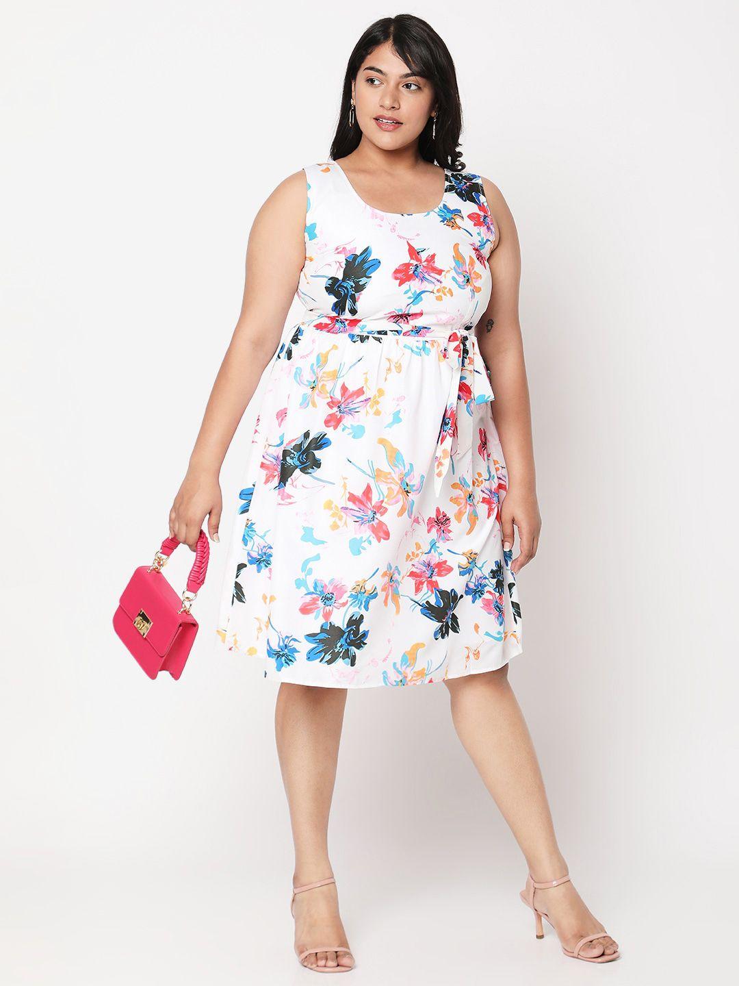 curves by mish white plus size floral printed dress