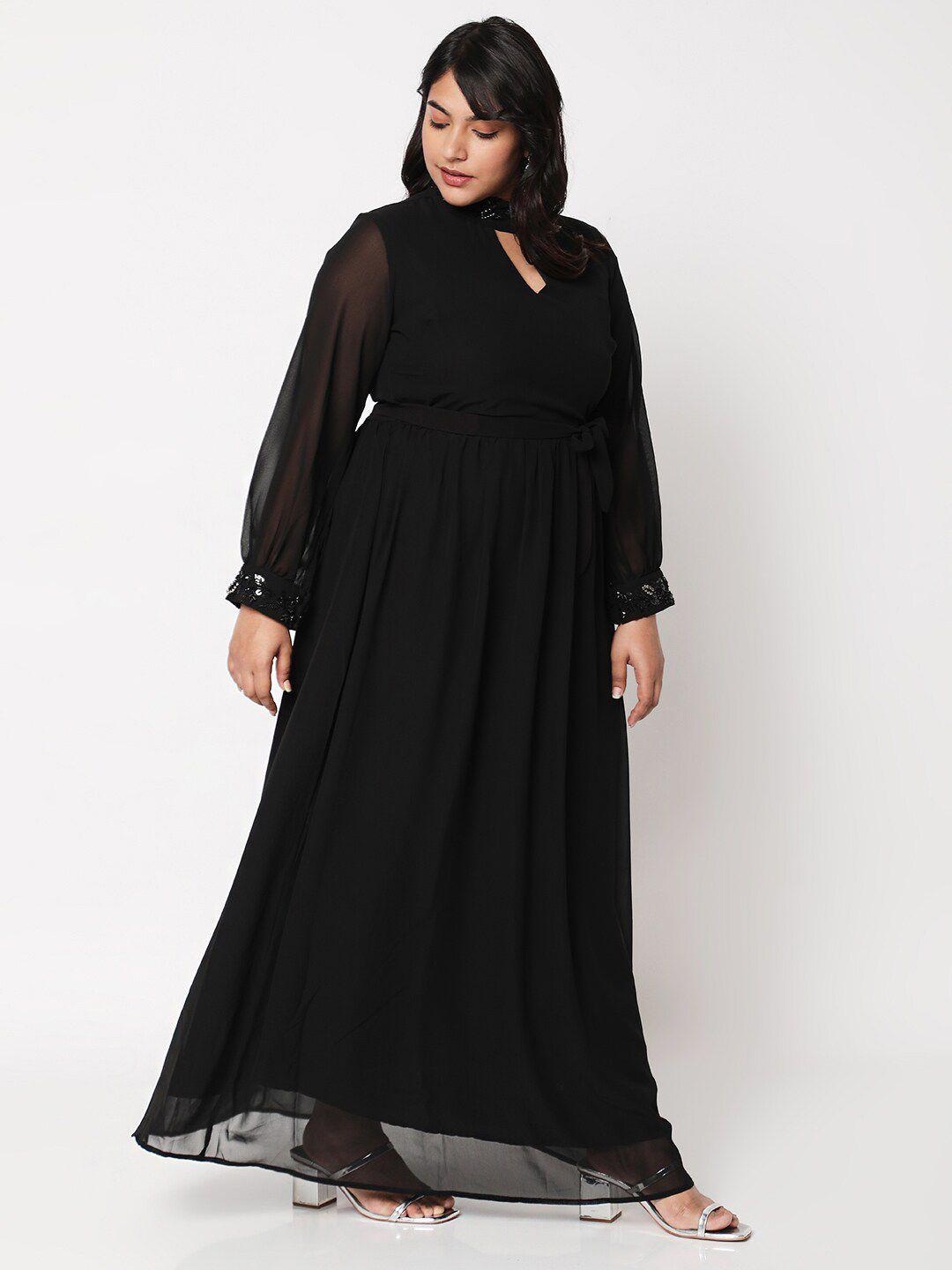 curves by plus size mish black embellished keyhole neck maxi dress