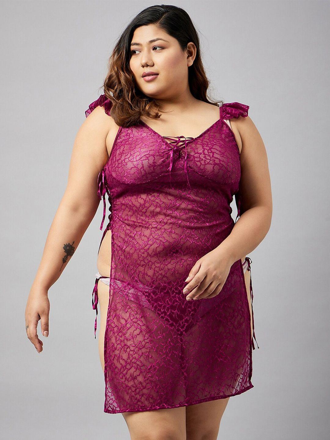 curves by zerokaata burgundy net baby doll