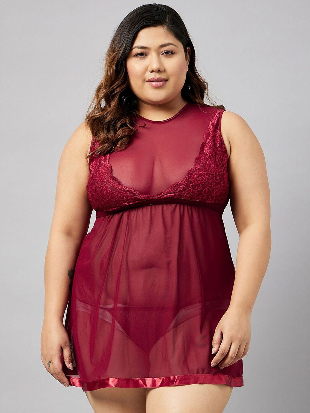 curves by zerokaata maroon net baby doll