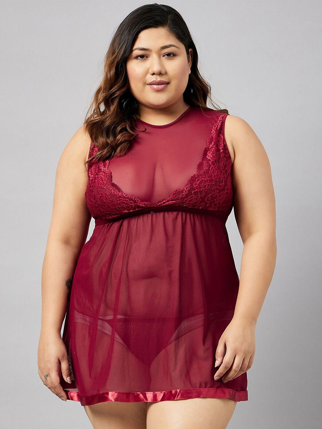 curves by zerokaata maroon net baby doll