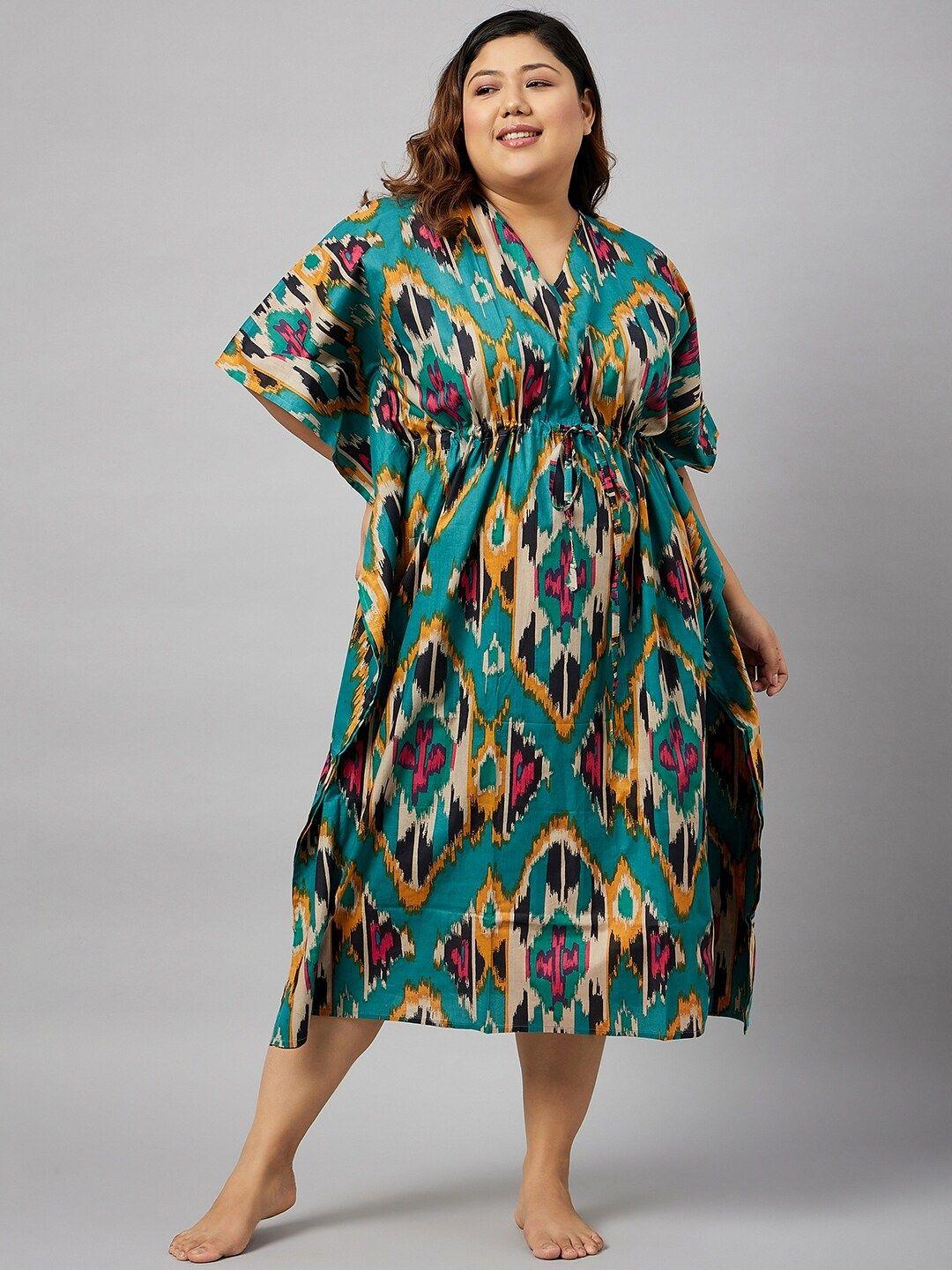 curves by zerokaata plus size abstract printed pure cotton kaftan nightdress