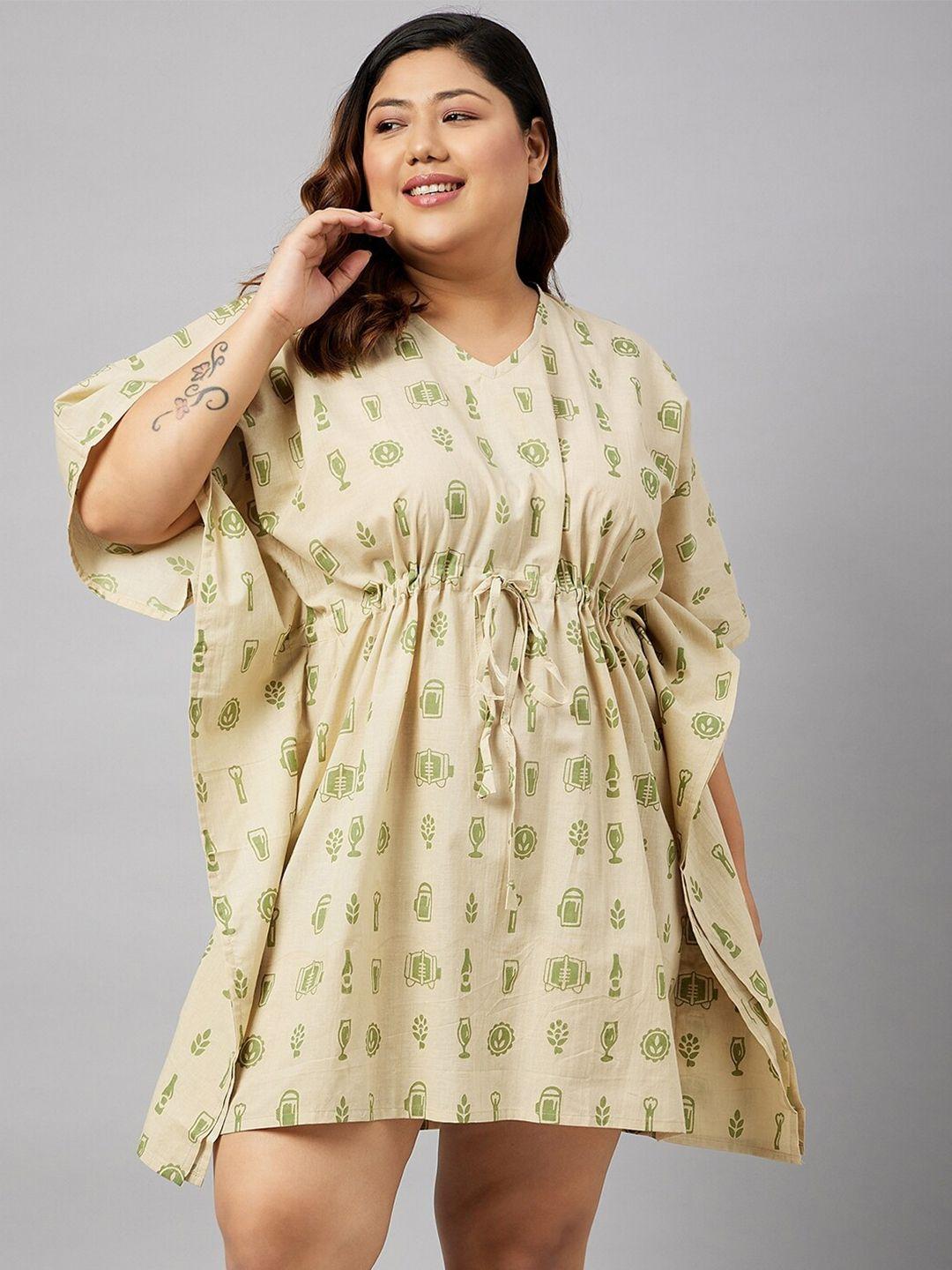 curves by zerokaata plus size conversational printed pure cotton kaftan nightdress