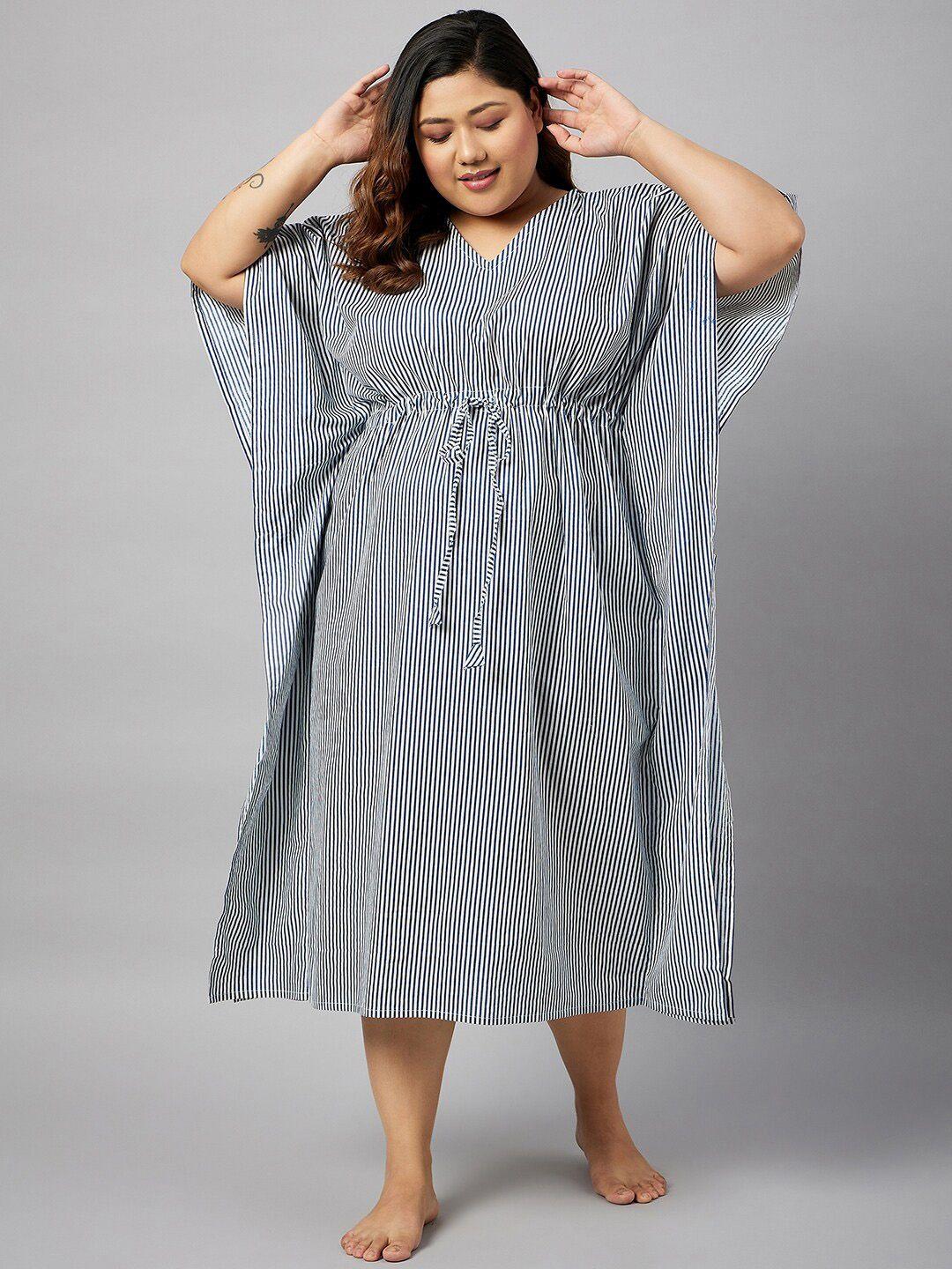 curves by zerokaata plus size striped pure cotton kaftan cover-up dress