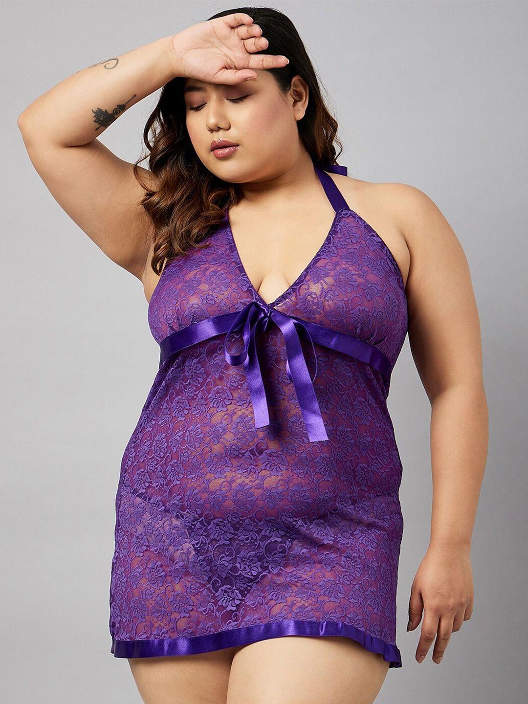 curves by zerokaata purple halter neck baby doll