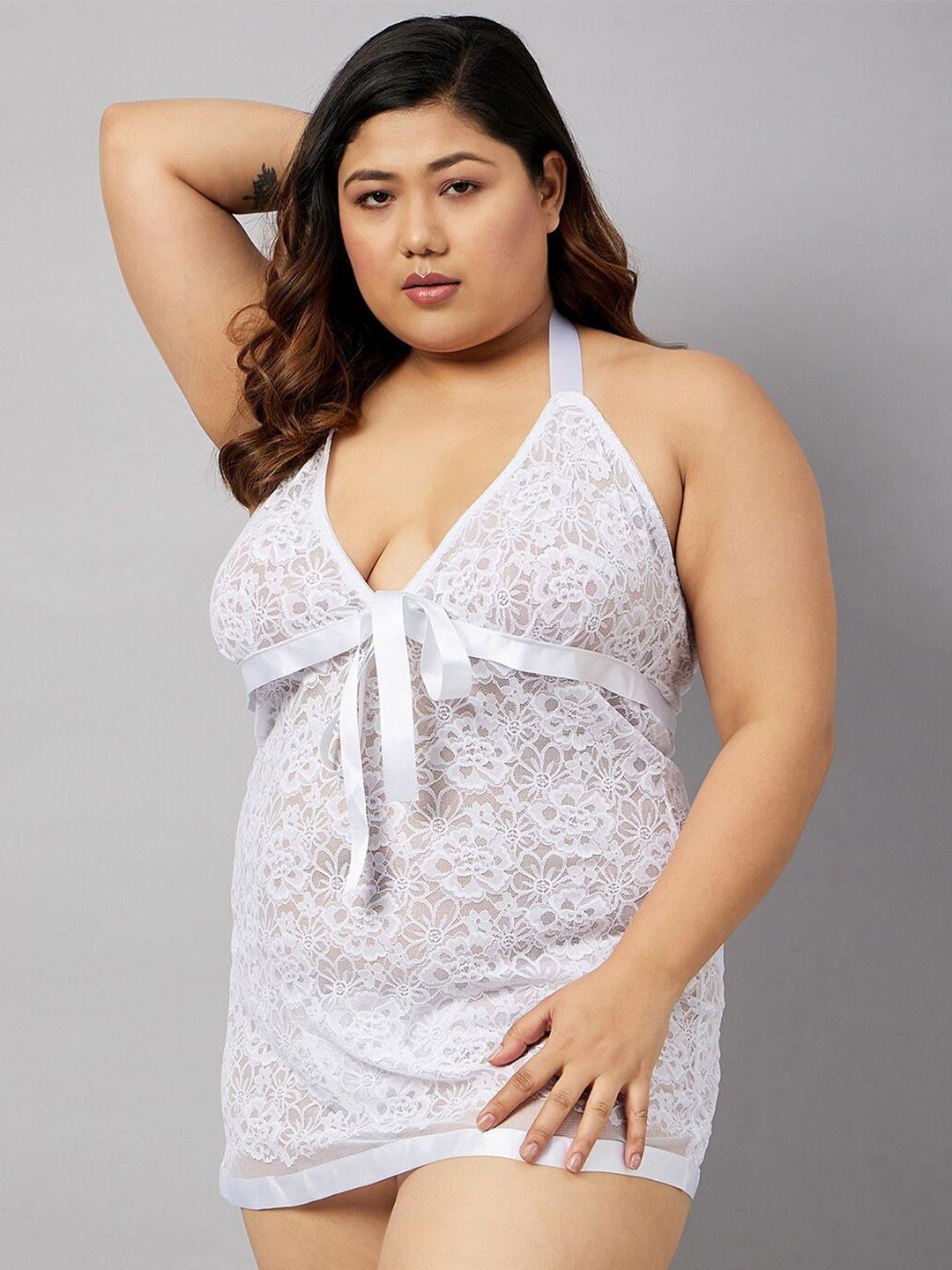 curves by zerokaata white halter neck baby doll