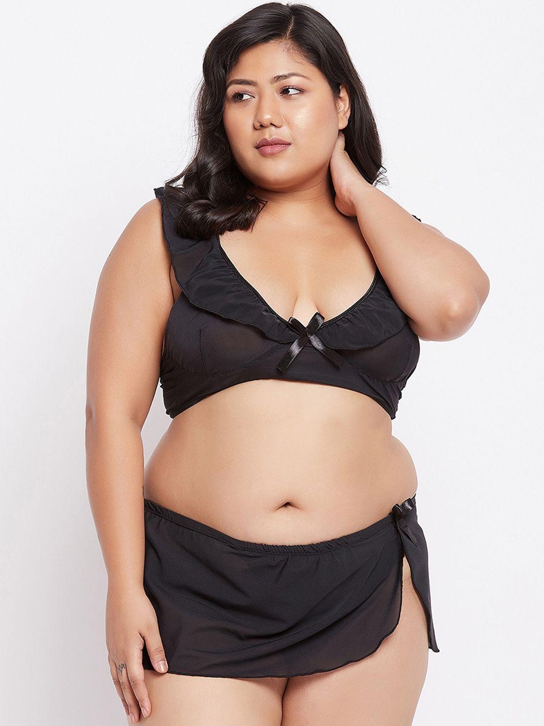 curves by zerokaata women plus size sheer lingerie set