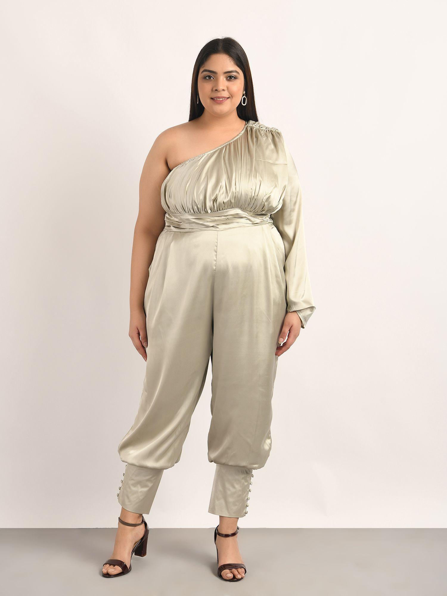 curves grey solid shining star jumpsuit