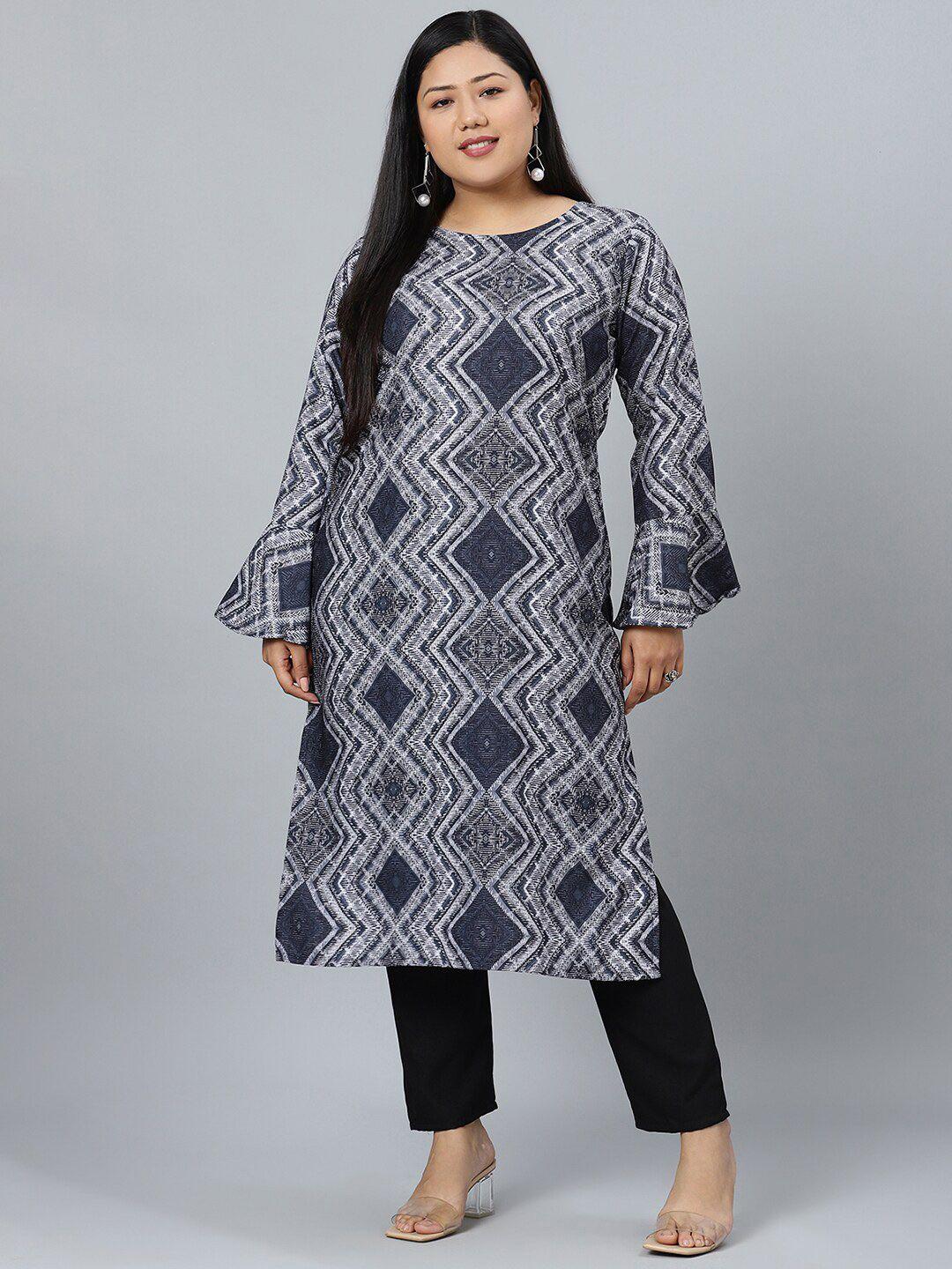 curvezi by ziyaa blue printed kurta with trousers