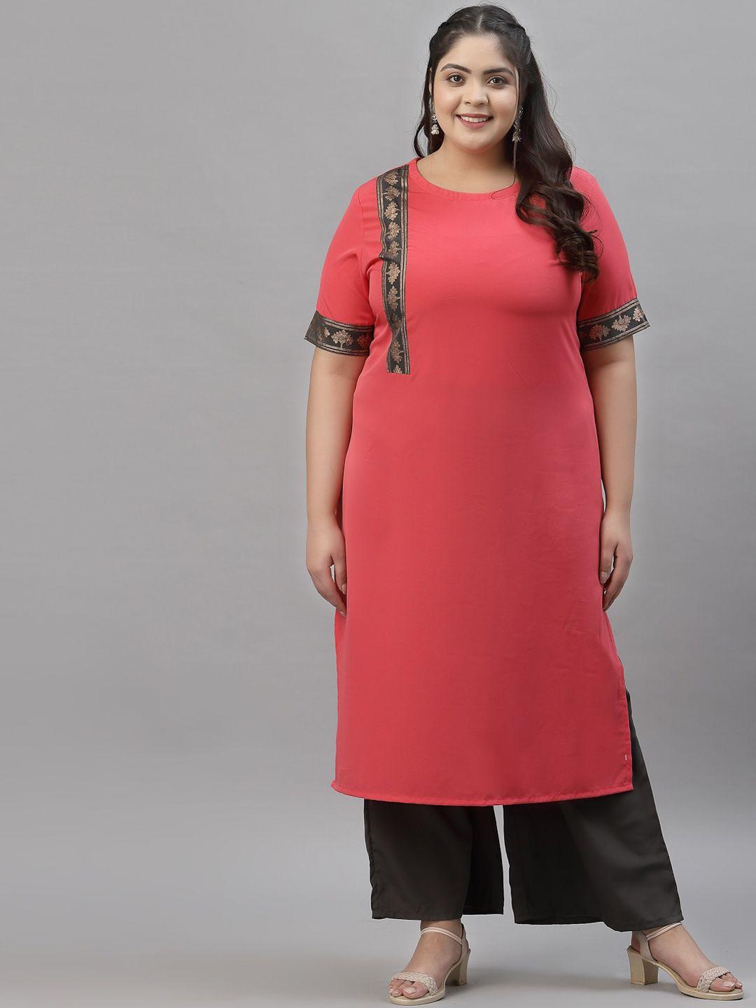 curvezi by ziyaa plus size women peach-coloured ethnic motifs printed kurta with palazzos