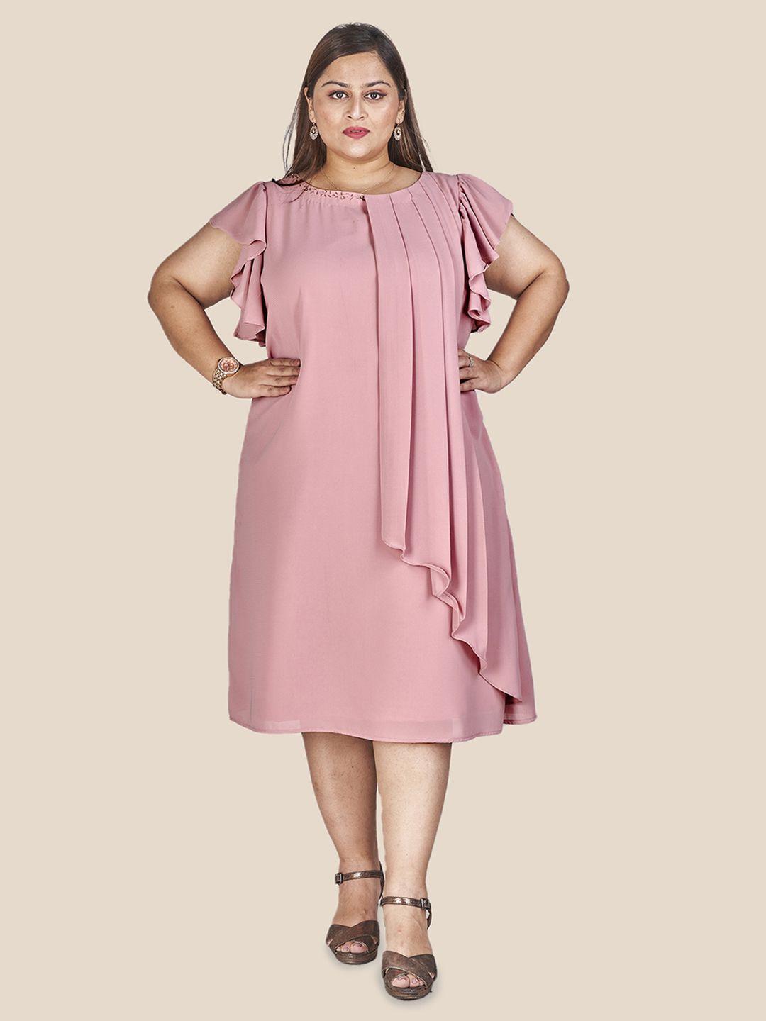 curvy lane pink flared sleeve a-line midi dress