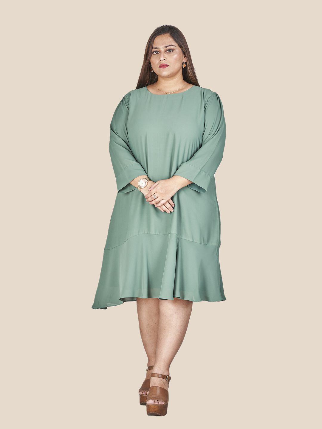 curvy lane round neck long sleeves gathered or pleated a-line dress