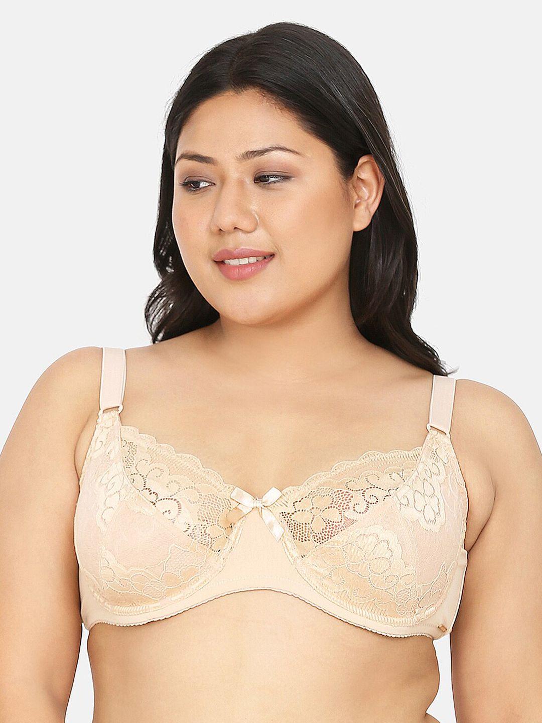 curvy love plus size women beige lace wired non-padded super support plunge bra cl-16 beige-c20
