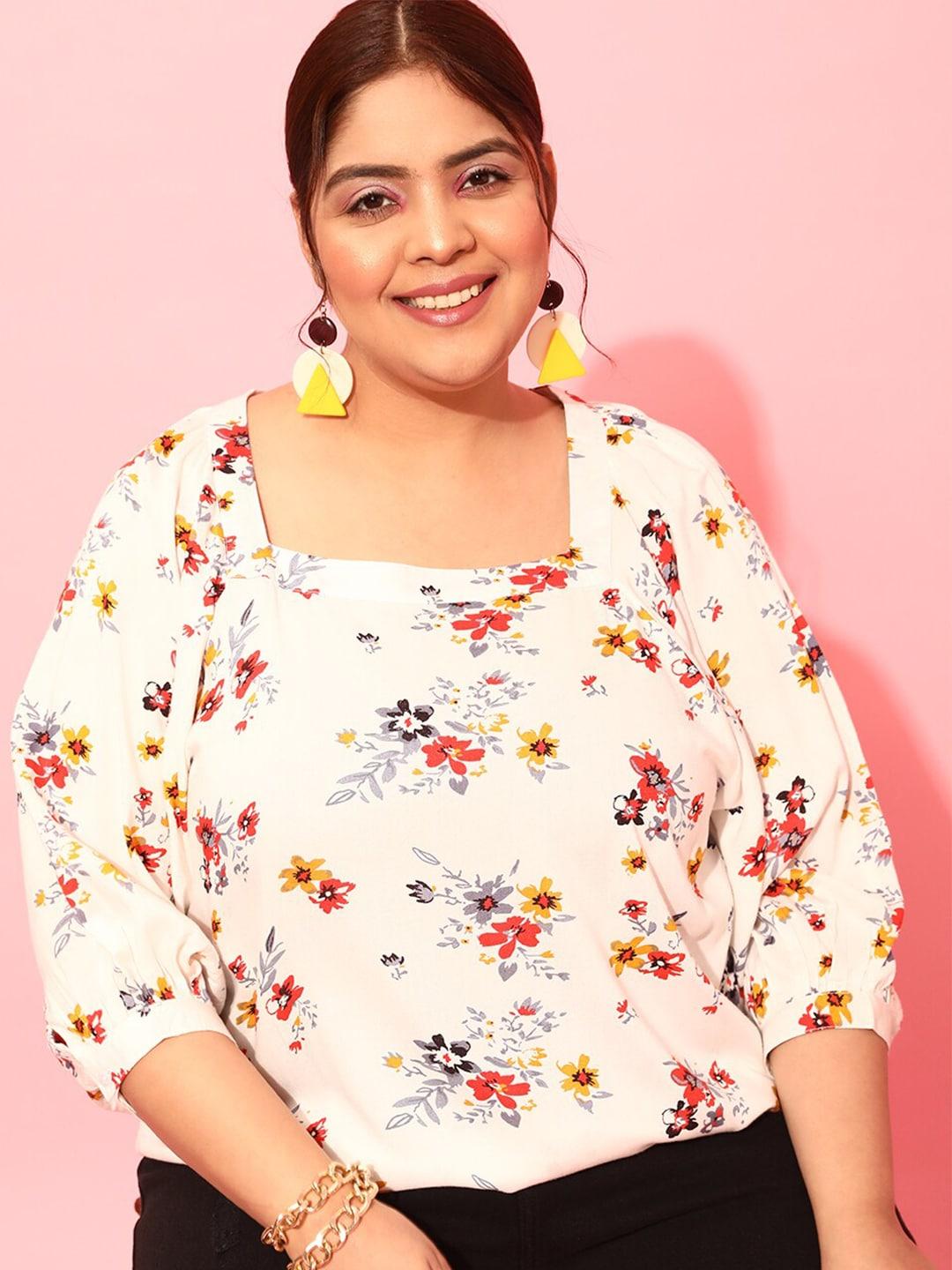 curvy street plus size floral printed square neck crepe top