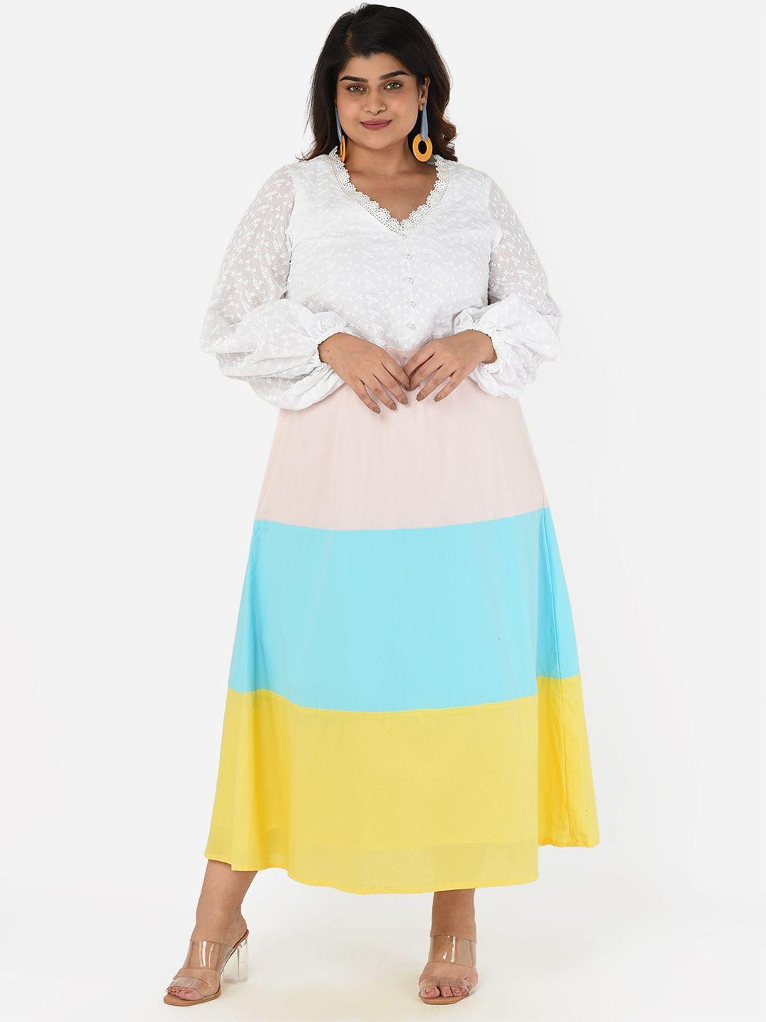 curvy clan colourblocked a-line cotton maxi dress