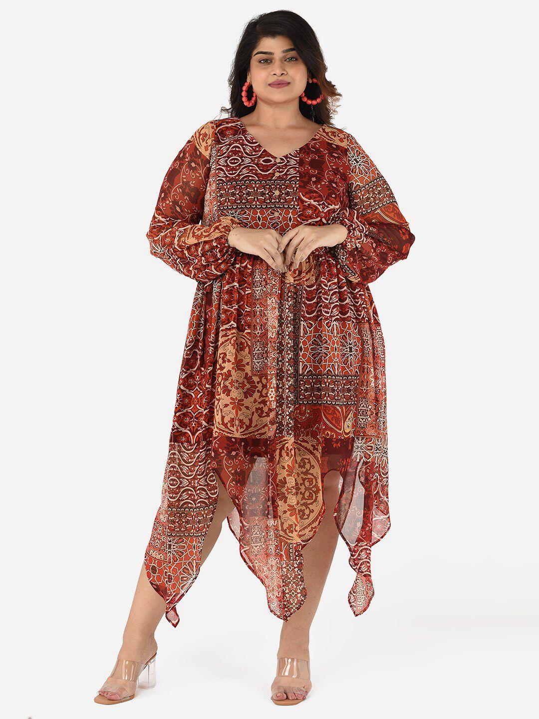 curvy clan plus size ethnic motifs printed fit & flare dress