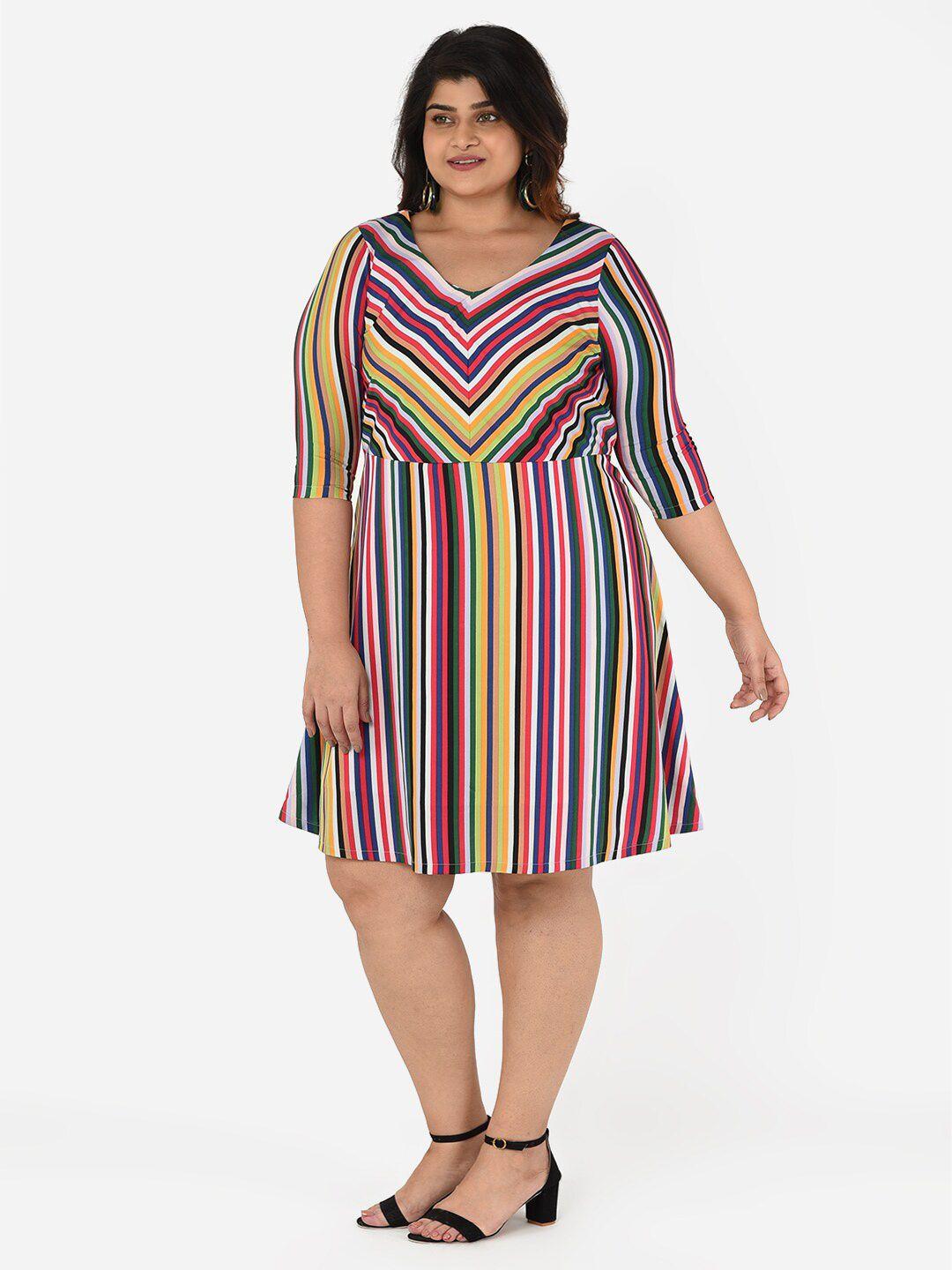 curvy clan plus size striped crepe a-line dress