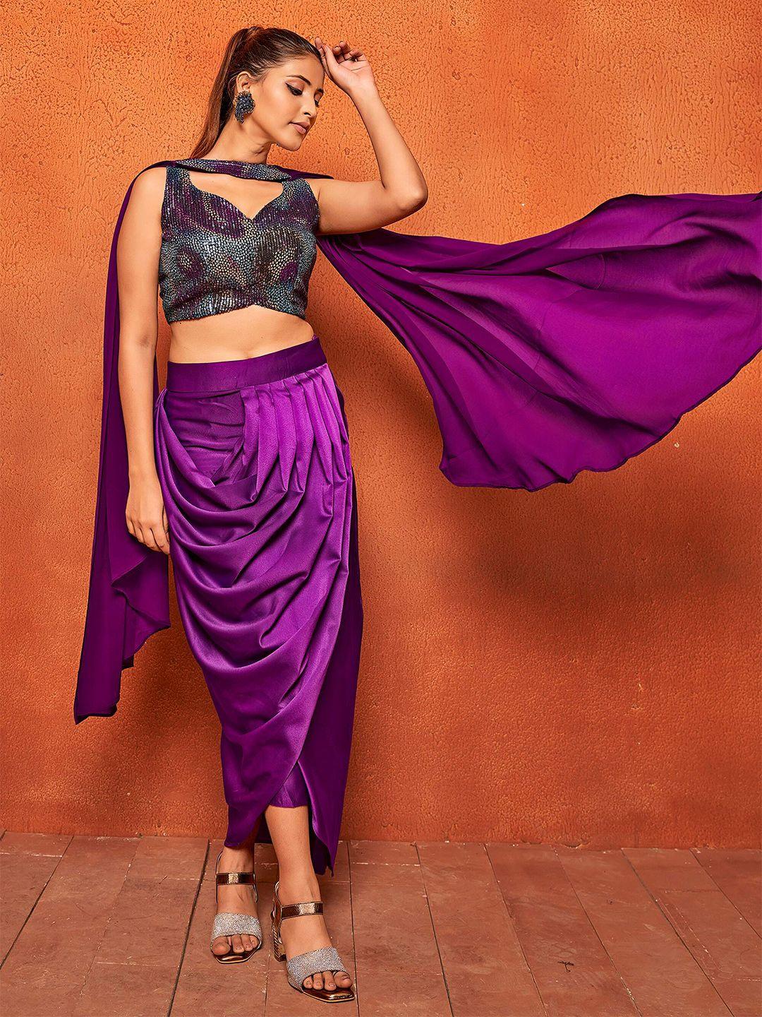 curvy lane embellished crop top with dhoti skirt co-ords with dupatta
