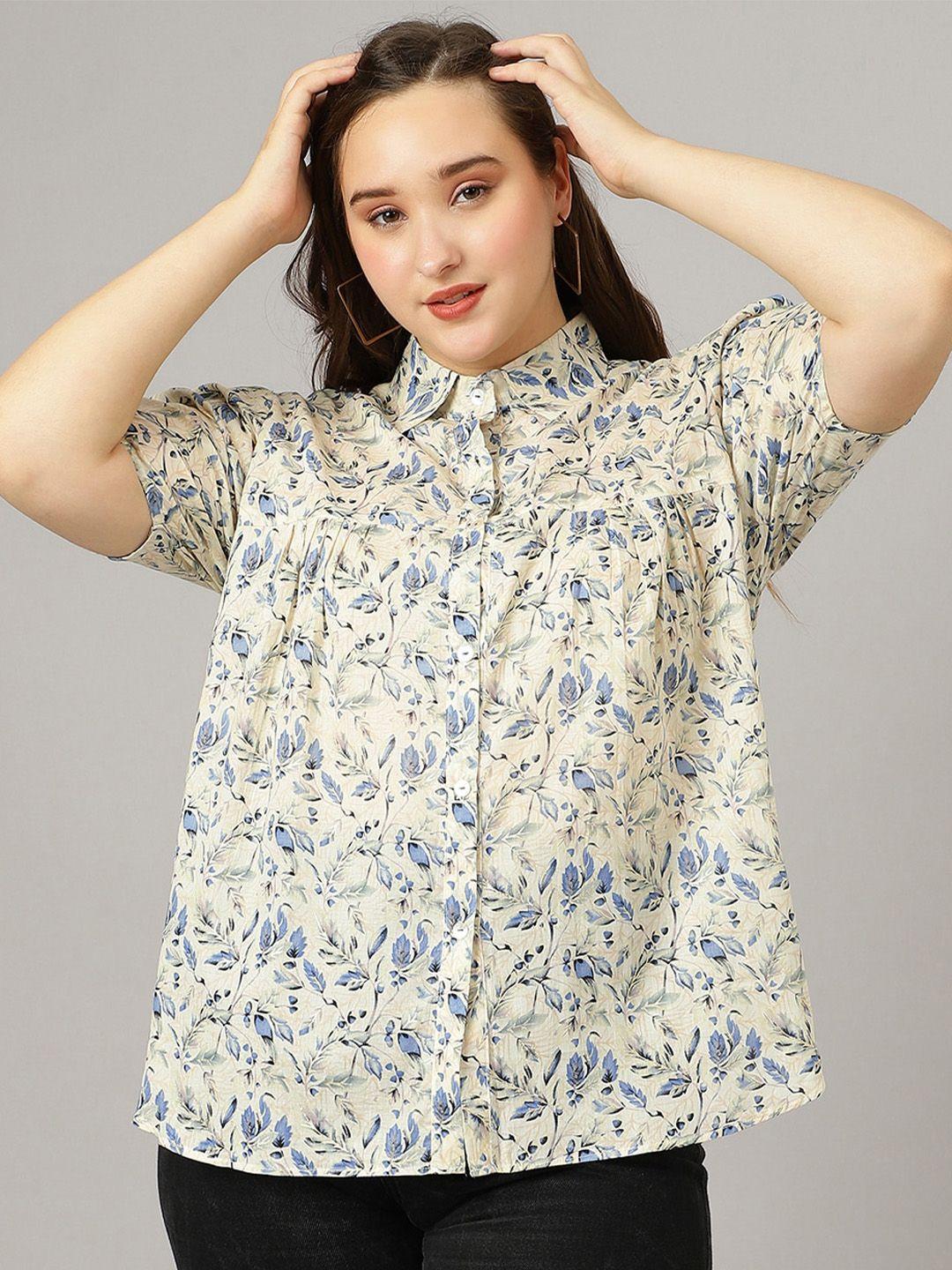 curvy lane floral printed shirt collar puff sleeve pleated shirt style top