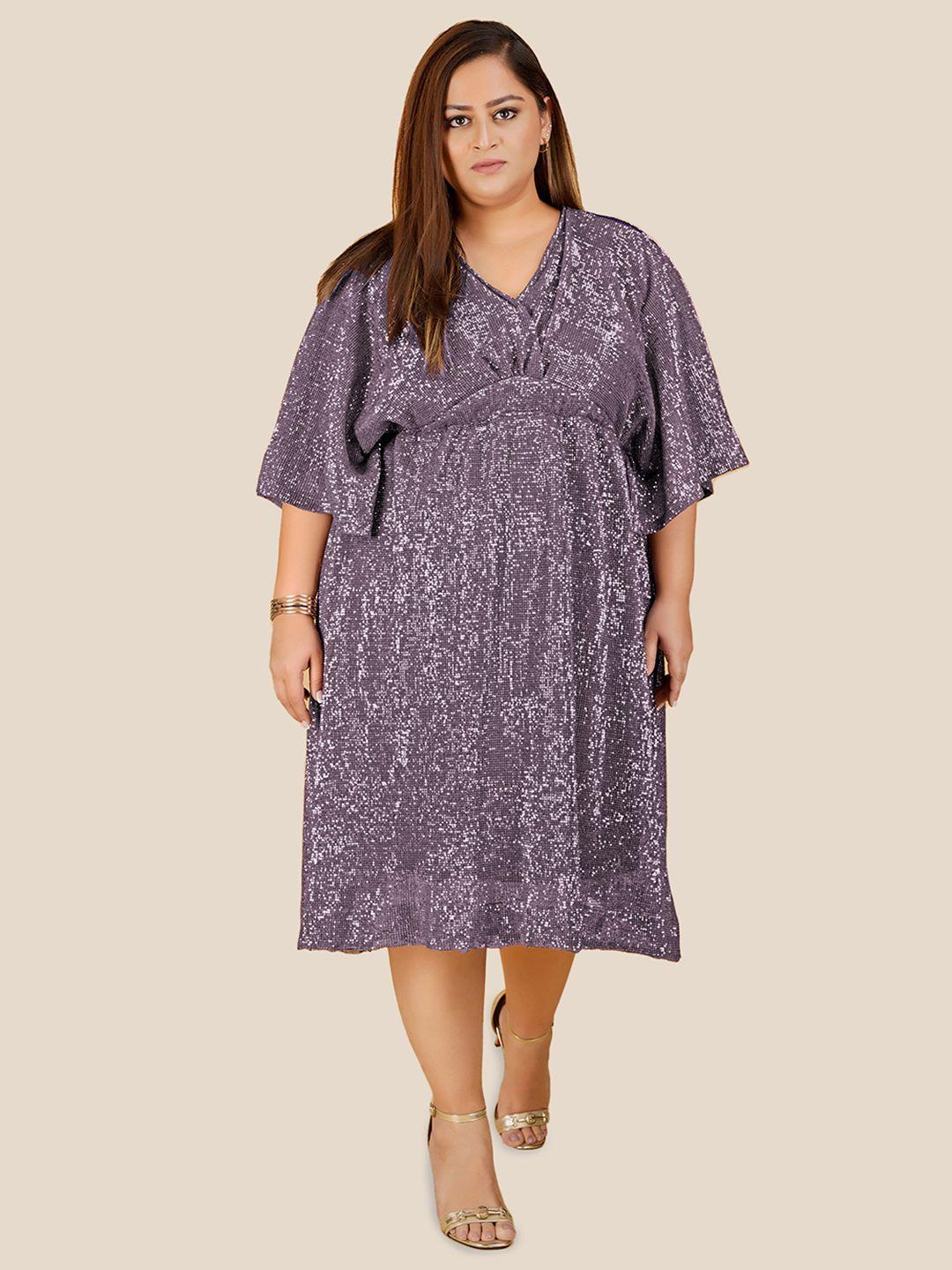 curvy lane grey animal print flared sleeve a-line midi dress