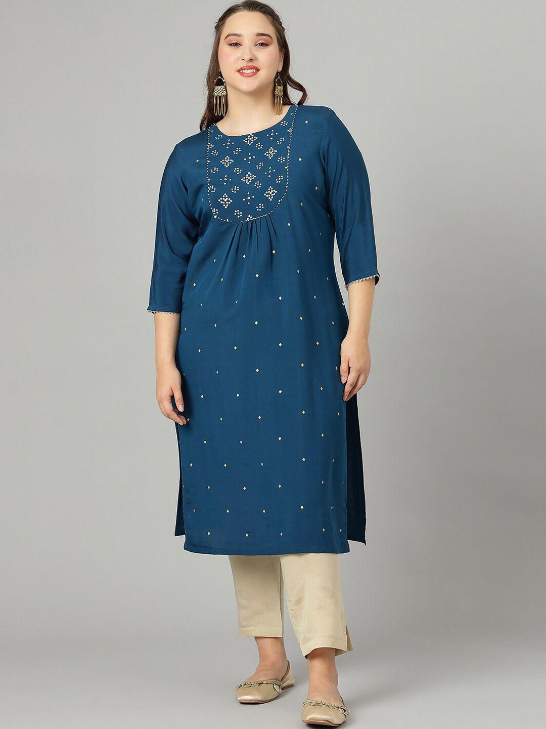 curvy lane plus size bandhani printed thread work kurta