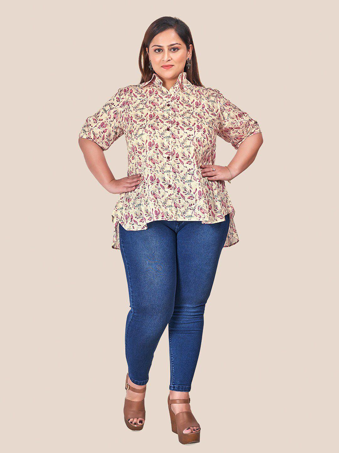 curvy lane plus size floral printed shirt style modal top