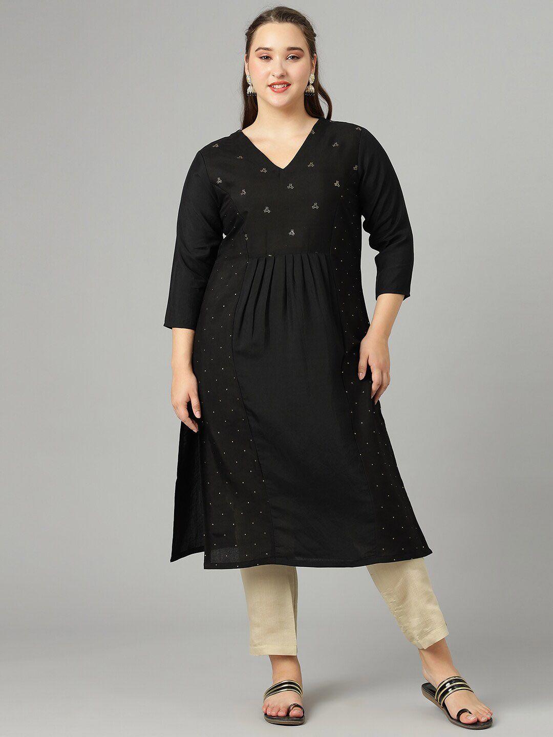 curvy lane plus size floral printed v-neck pleated kurta