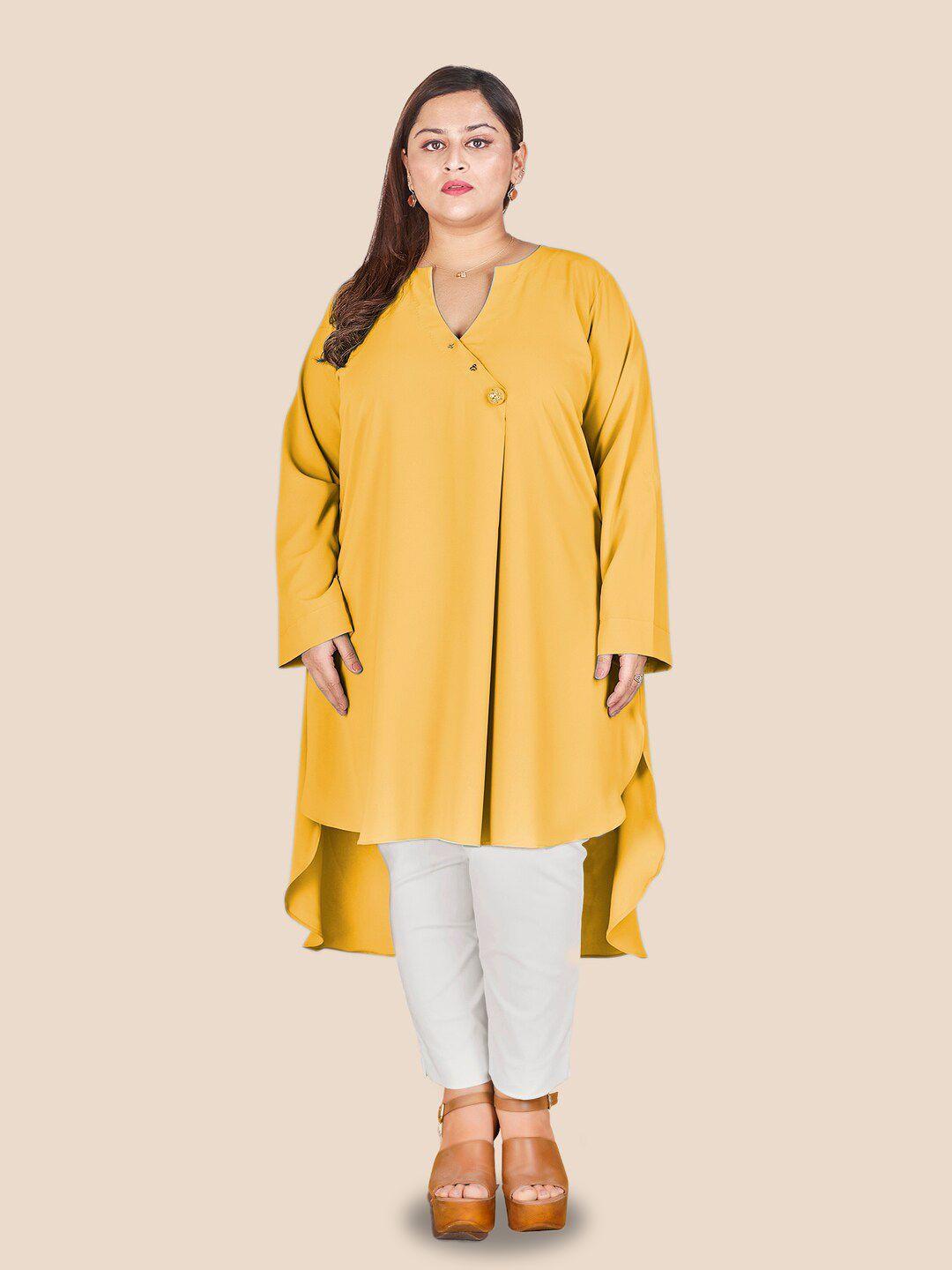 curvy lane plus size notched neck high-low a-line kurta