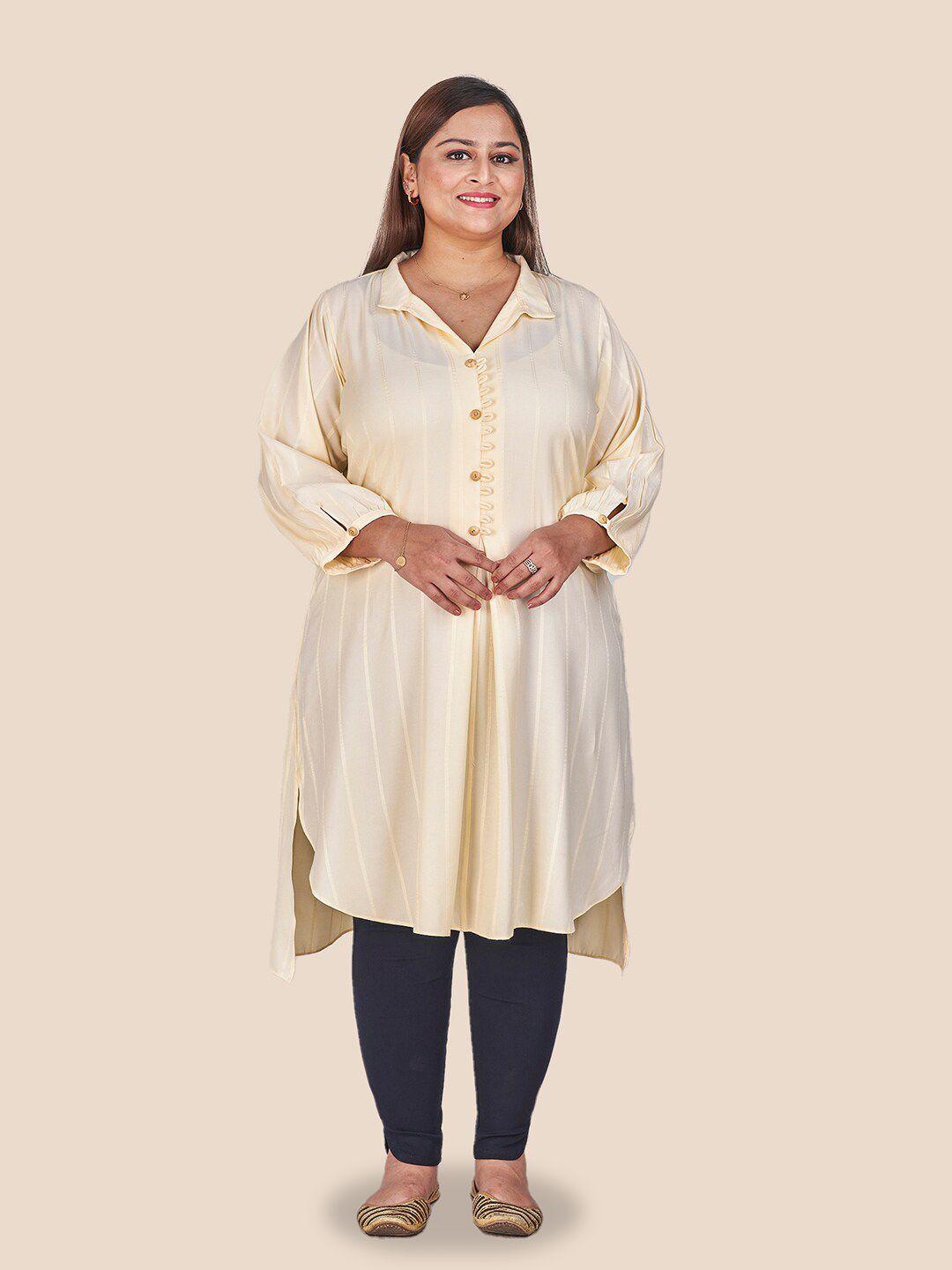 curvy lane plus size striped shirt collar high-low a-line kurta