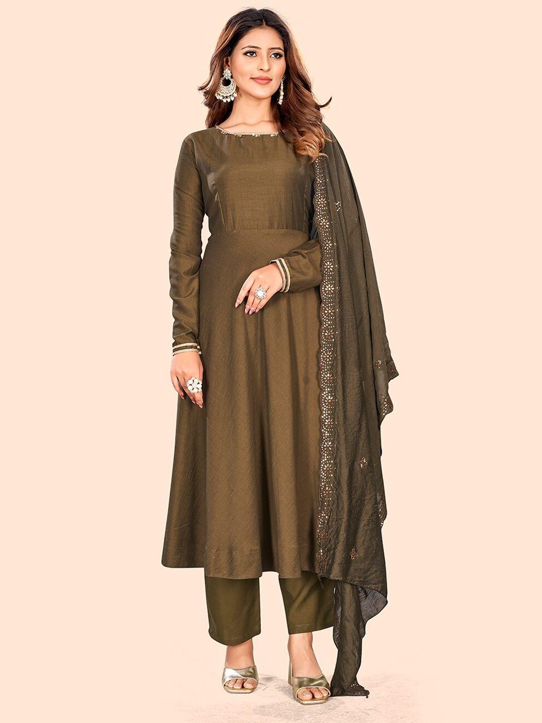 curvy lane women green regular kurta with trousers & with dupatta