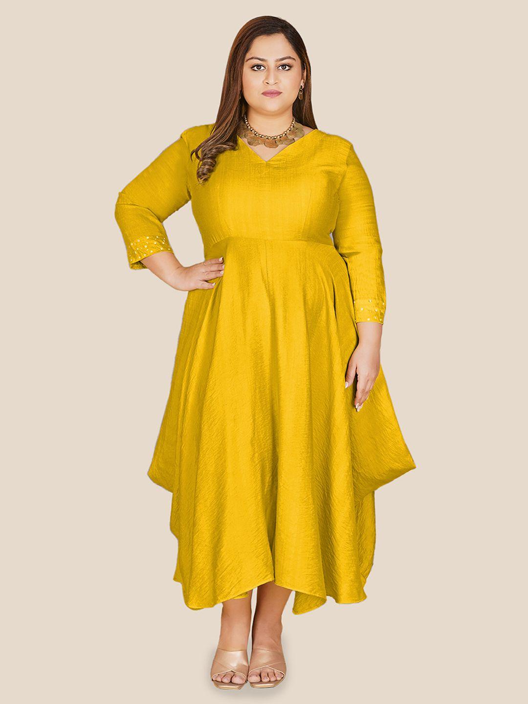 curvy lane yellow fit & flare midi dress