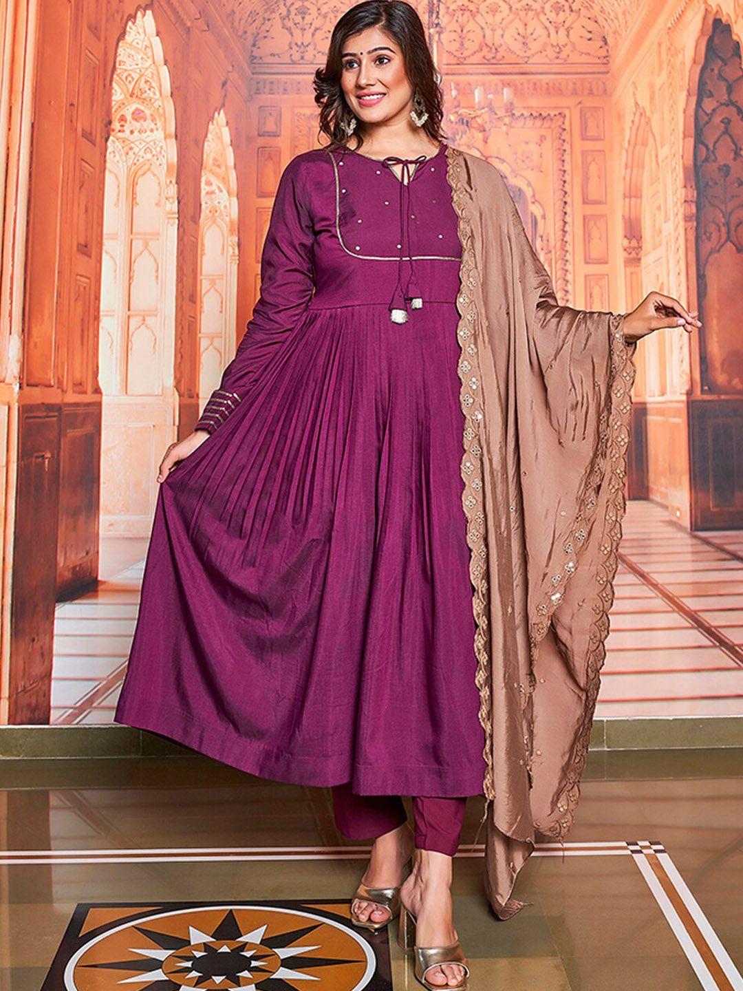 curvy lane yoke design regular gotta patti kurta with trousers & dupatta